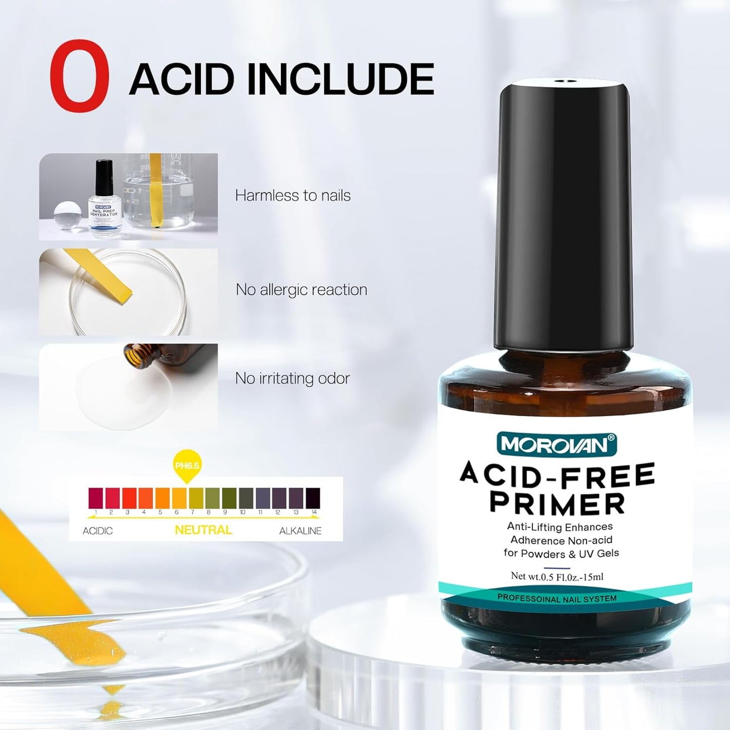 Morovan Professional Natural Nail Prep Dehydrate and Acid-Free Primer, Dehydrator for Acrylic and Gel Nail Polish, Non Acid Primer for UV Gels Fast Dry Superior Bonding Agent Gift Box Set
