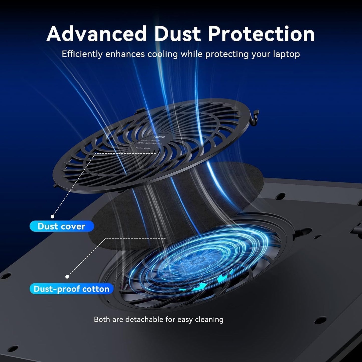 llano Gaming Laptop Cooler, V12 Laptop Cooling Pad Stand with 5.5inch Fan, Fast Cooling Computer Laptop 15.6-21in, Adjustable Speed, Touch Control, 3-Port USB A, A Mouse Pad Included