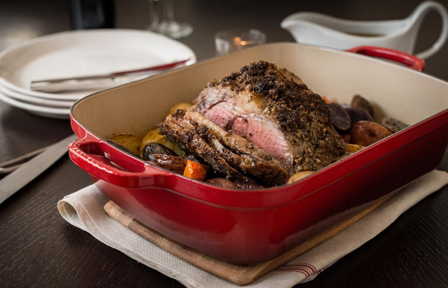 Le Creuset Enameled Cast Iron Signature Rectangular Roaster, 5.25 qt. (9.8" x 13"), Cerise