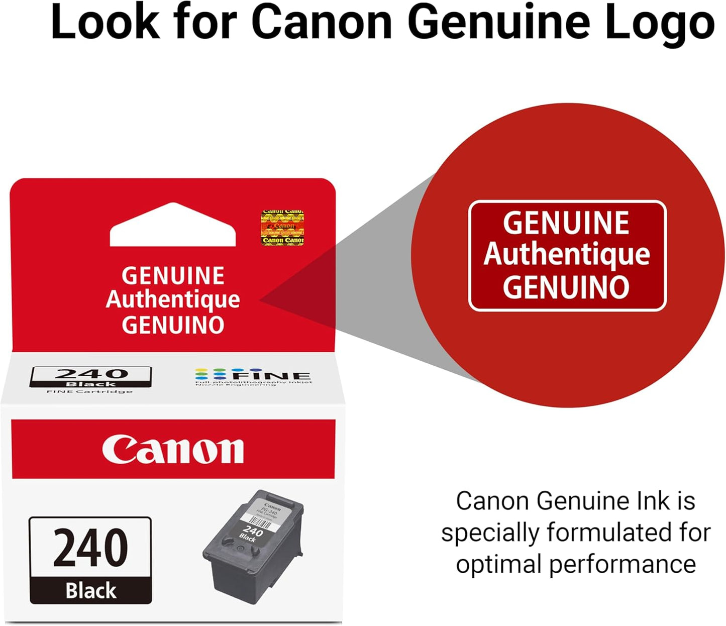 Canon PG-240 Genuine Black Ink Cartridge, Compatible with MG2120/3120/4120, MX512/432/472/372/392/522/532/452, MG2220/3220/4220/3520/3620, TS5120
