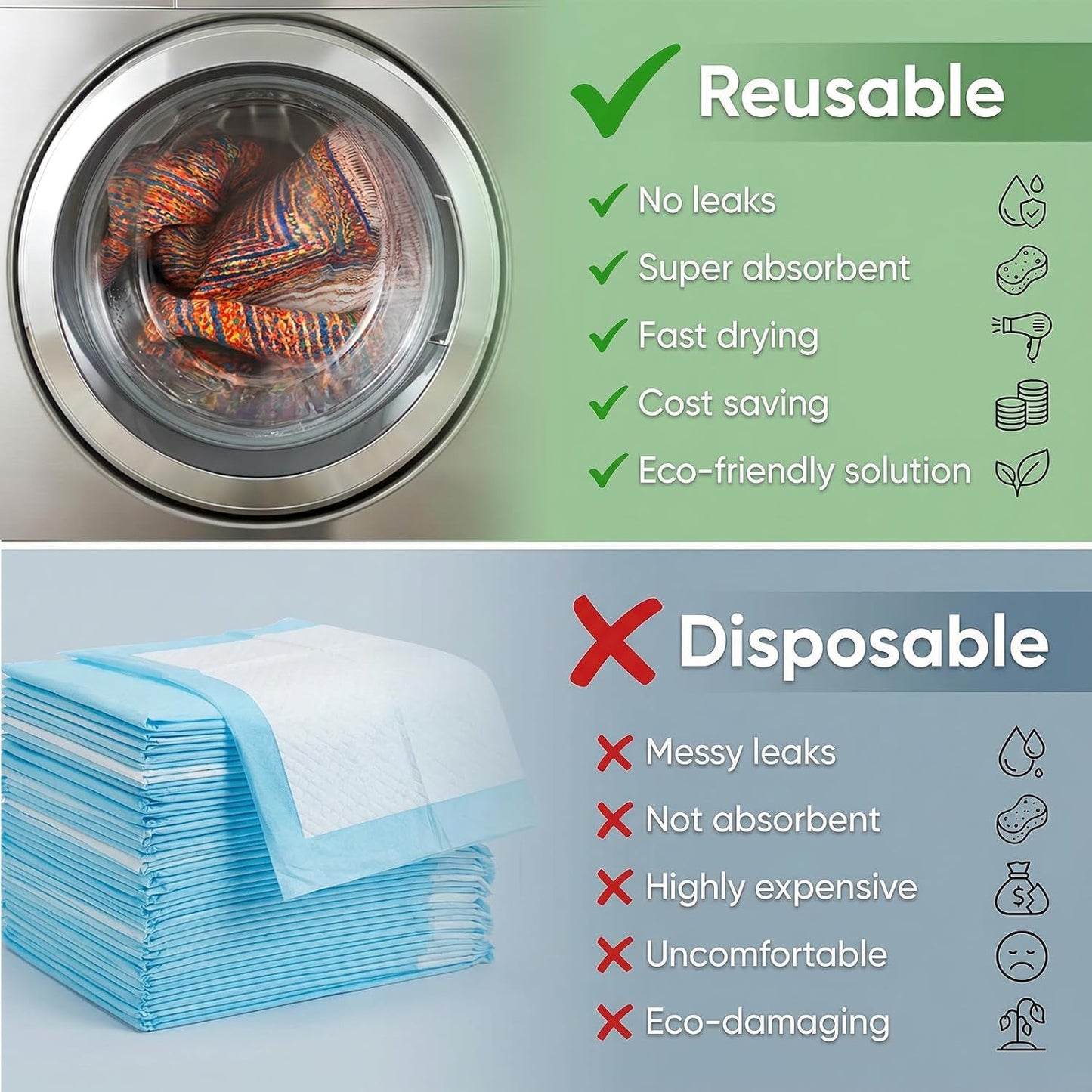 Washable Pee Pads for Dogs, Reusable Puppy Potty Training Pads, Ultra-Absorbent Thick Waterproof Leak-Proof Non-Slip Pads & Mat for Crate, Playpen, Floor, Whelping & Housebreaking , 2 Pack 18"x24"