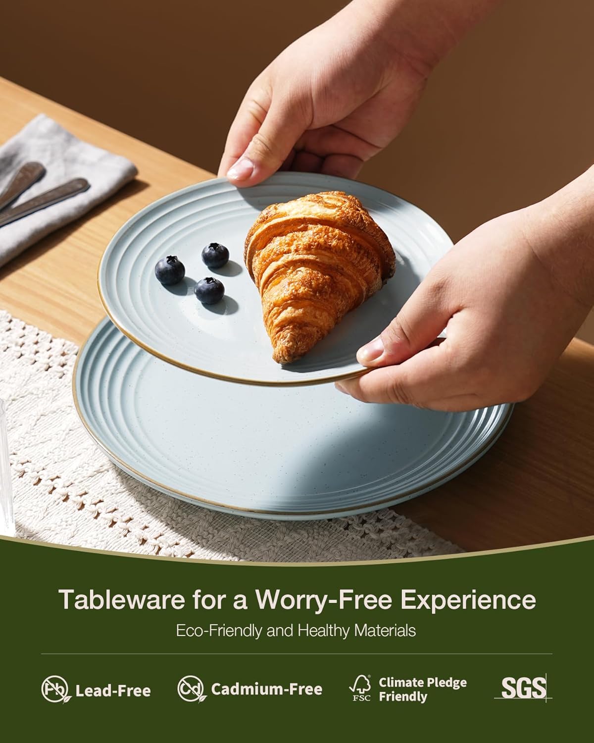 Famiware Jupiter Stoneware Dinnerware Sets, Handcrafted Plates and Bowls with Embossed Swirl & Speckles, Blue - Chip & Scratch Resistant, Dishwasher Microwave Safe Minimalist Dishes for 8 (24-Piece)