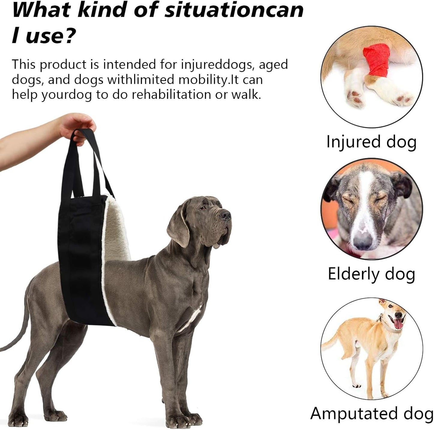 20-150lb Dog Sling for Large Dogs Hind Leg Support, Hevy Duty Portable Dog Lift Harness for Back Legs, Dog Hip Harness Large Breed, Dogs Lifter to Help Lift Rear for Senior/Injured Dog