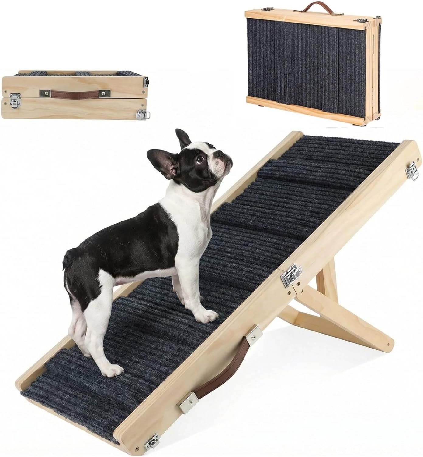 Dog Ramp for Couch & Bed for Small Dogs, Foldable Small Dog Ramps for Sofa - 31.5" LX12 W, 4 Adjustable Height, Portable, Stable, Non-Slip, Carry Handle, Wood