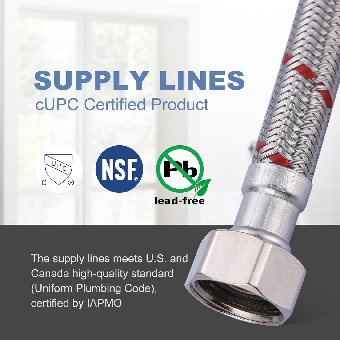36 Inch Length Faucet Hose 1/2” to 1/2”, Braided Stainless Steel cUPC Supply Lines 1/2 Inch FIP x 1/2 Inch FIP Sink Hose Attachment for Faucet 1 Pair