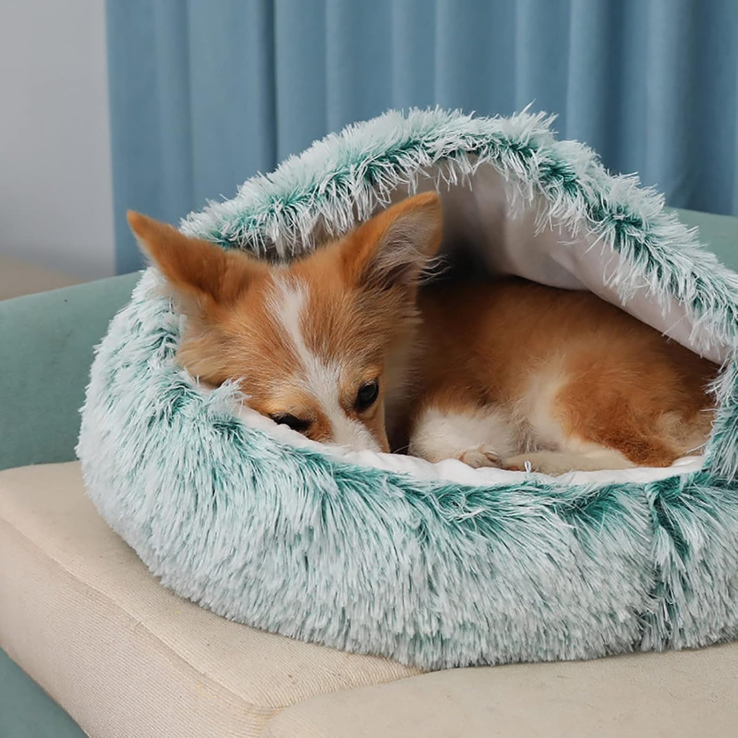Cat Beds for Indoor Cats 24 Inch Round Donut Washable Cat Bed Fluffy Calming Self Warming Soft Donut Cuddler Cushion Pet Bed for Small Dogs Kittens,Green,60cm