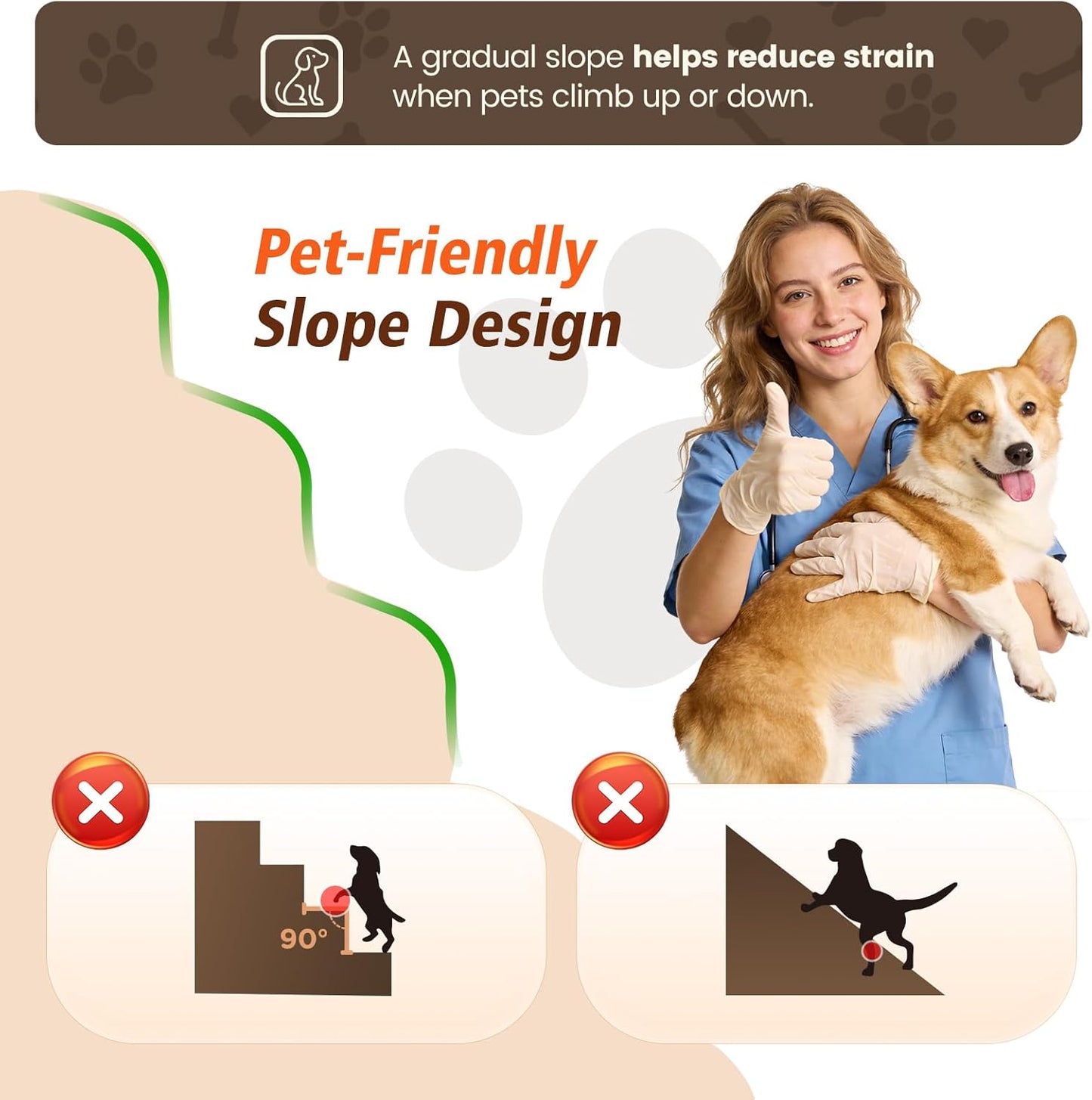 Dog Stairs for Small Dogs, 4-Step Dog Steps for Bed & Couch, High-Density Foam Pet Stairs, Non-Slip Indoor Pet Ramp, Washable Cover, Fits Beds up to 18.1", Grey