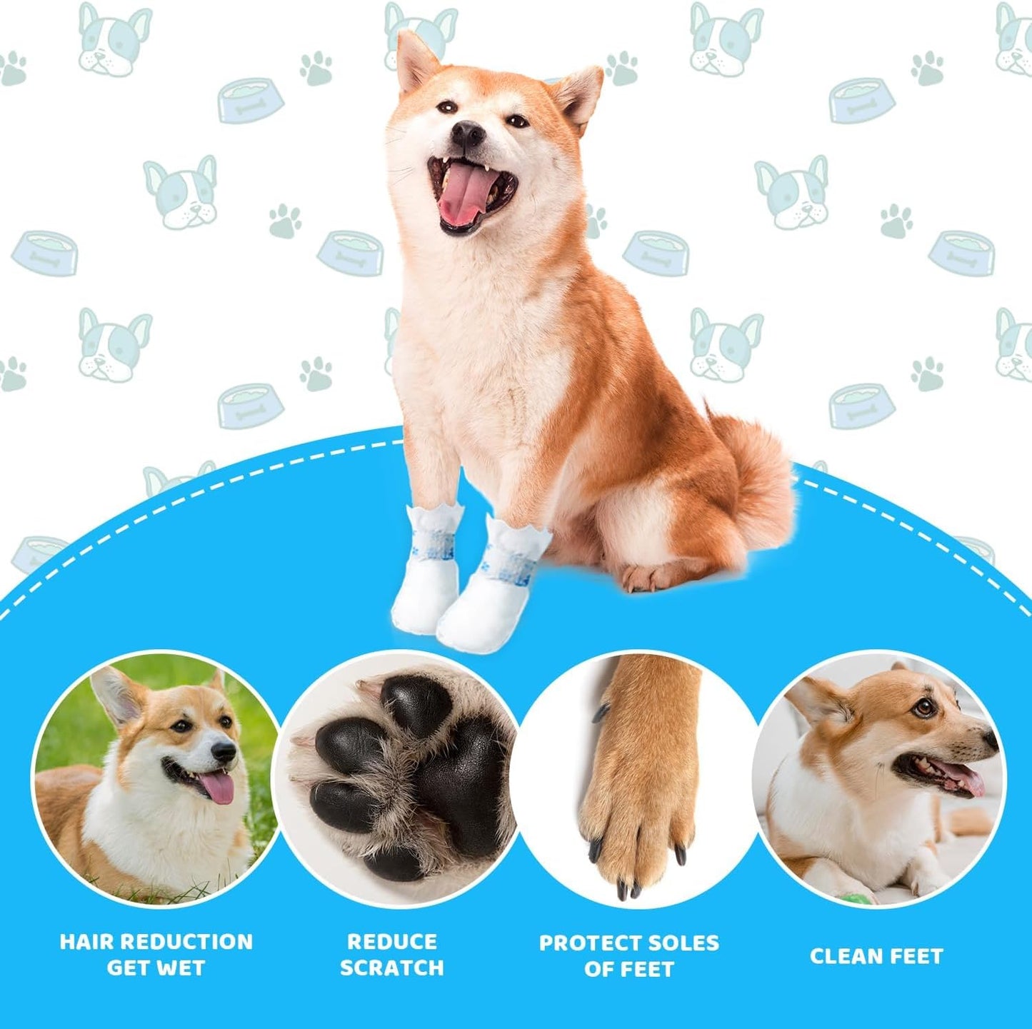 Disposable Dog Booties for Paw Protection - Waterproof, Adjustable Self-Adhesive Straps, 20 Count Dog Shoes for Indoor & Outdoor Use, Walking, Hiking, Pos (S（2.5-7.5KG)
