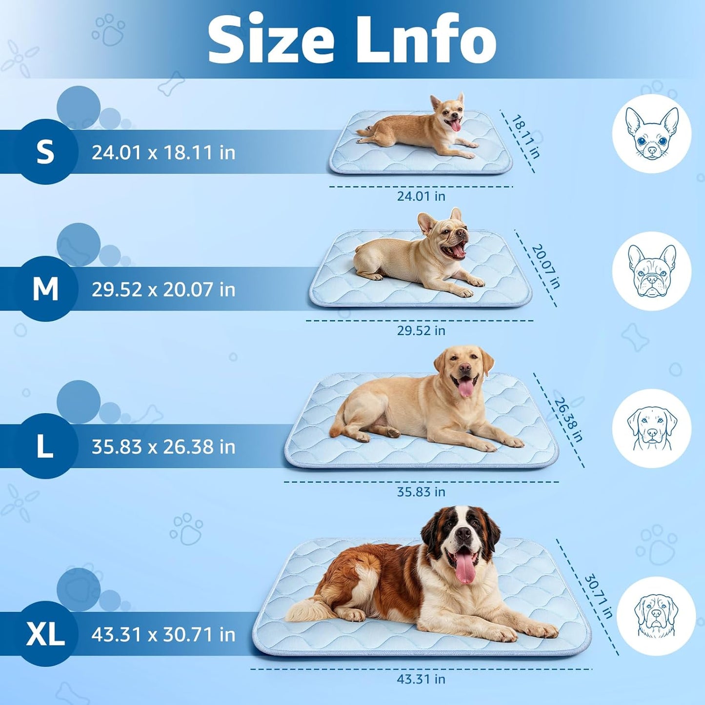 Dog Cooling Mat for Large Dogs, Cooling Pet Bed Outdoor & Indoor Use with Ice Silk Fabric & Waterproof Cover, Summer Cool Pad for Dogs 43" x 31", Non-Slip Washable Pet Blanket for Crate Kennel Travel
