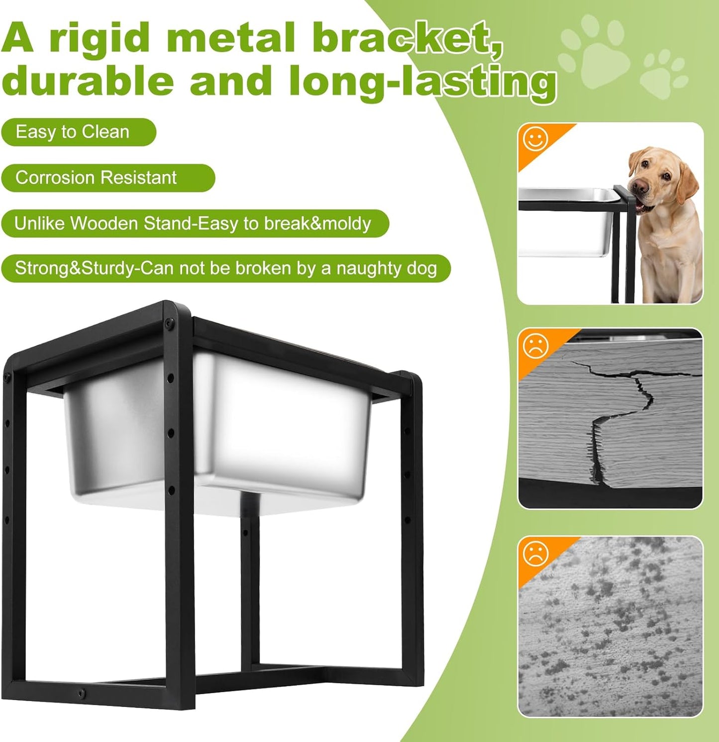 Adjustable Height Elevated Large Dog Water Bowls with Stainless Steel Bowls and Metal Stand，4-Level (8/10/12/14 Inches) Pet Bowl for Dogs for Large Medium Dogs - Durable, Easy to Clean (2gallon)