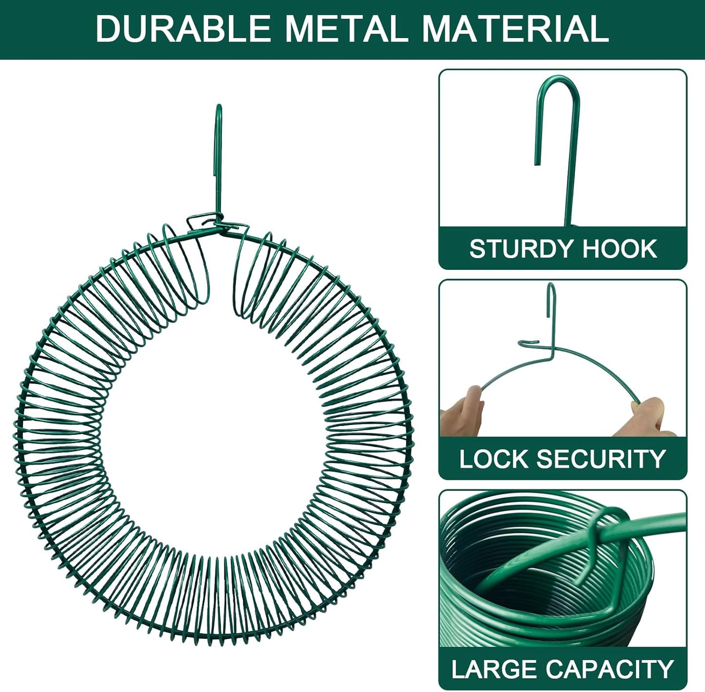 Hugeleaf 2 Pieces Peanut Bird Feeder, Hanging Wreath Feeder Round Metal Whole Wild Bird Feeder with Hanging Hook for Outdoor Birds and Squirrels Feeding, Fat Suet Ball Feeder for Blue Jay, Green