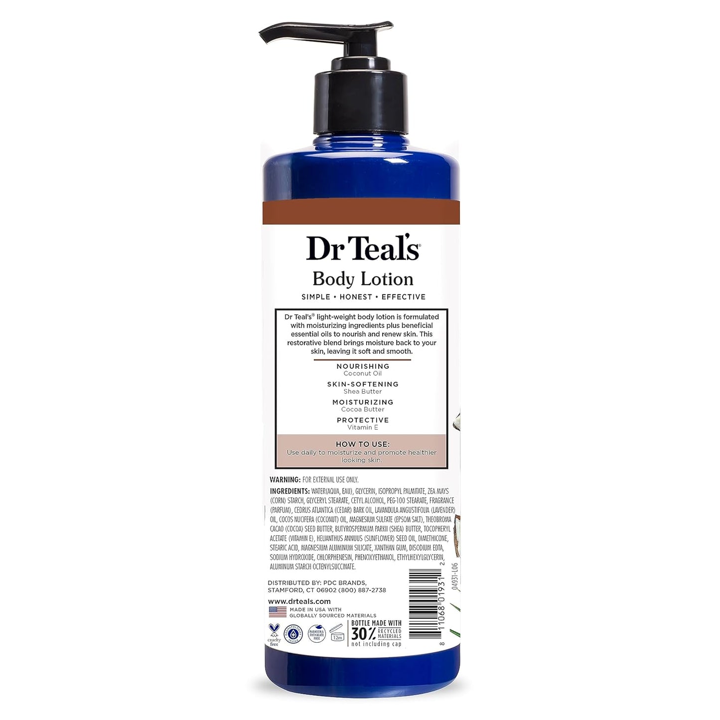 Dr Teal's 24 Hour Moisture+ Body Lotion, Coconut Oil & Essential Oils, 18 fl oz (Pack of 3)