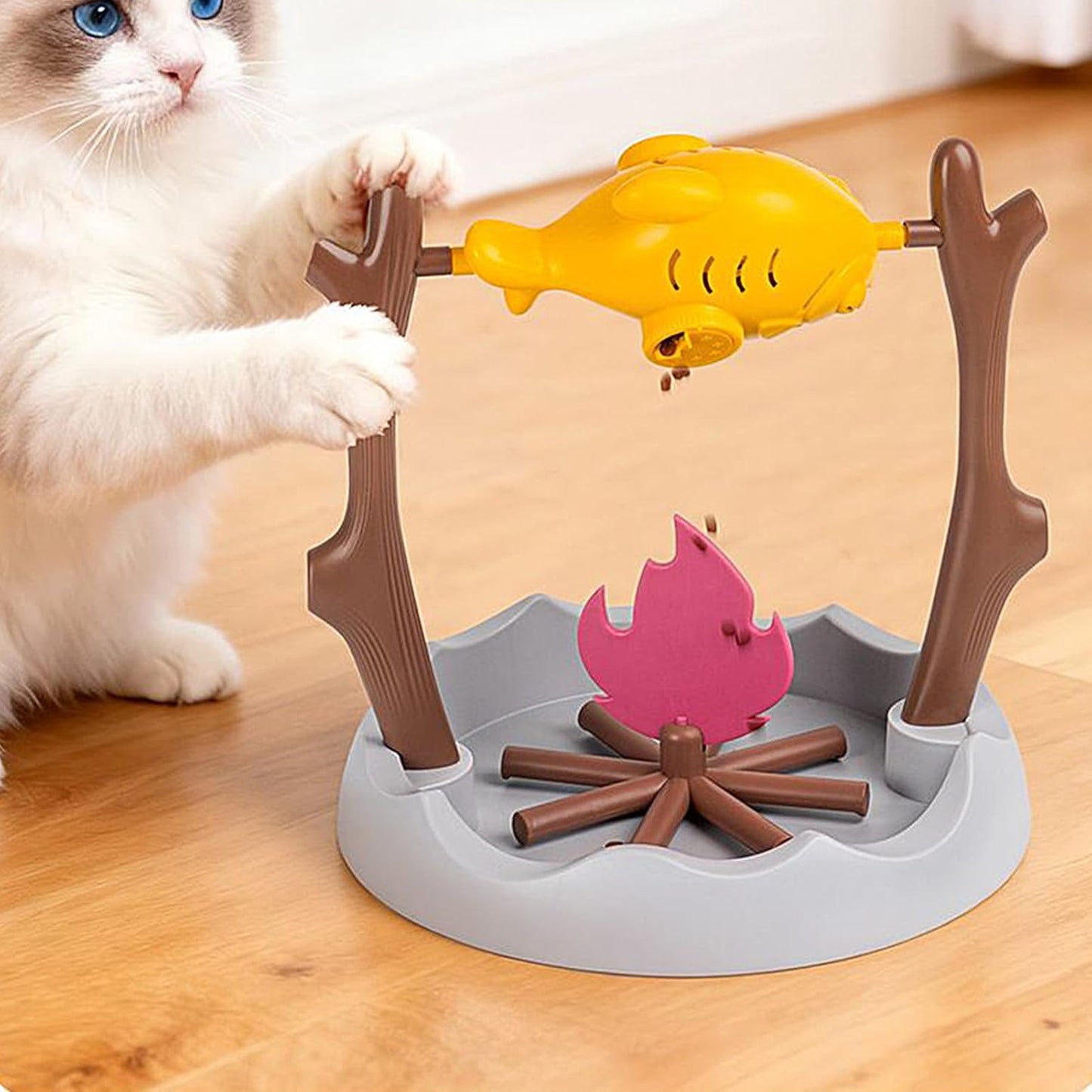 Cat Treat Dispenser Toy, Grilled Food Puzzle Slow Eating Training Game for Pets, Mealtime Mental Stimulation, Prevent Boredom, Home Living Room Feeding