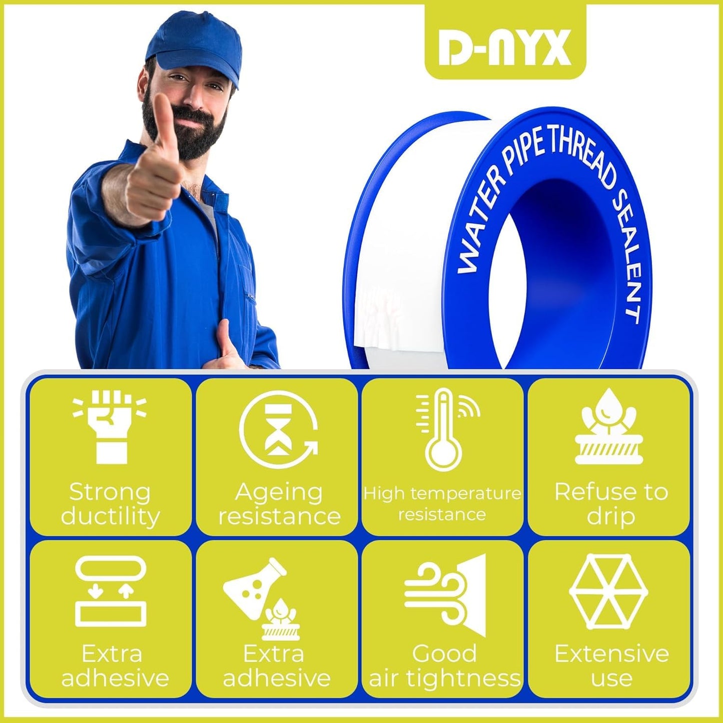 Teflon Tape 4 Rolls 1/2 Inch(W) X 520 Inches(L) Teflon Duct Sealant Tape for Shower Head, Plumbing Thread Tapes, Water Pipe Sealing Plumbers PTFE Thread Seal, Pipe Dope Plumbers Accessories