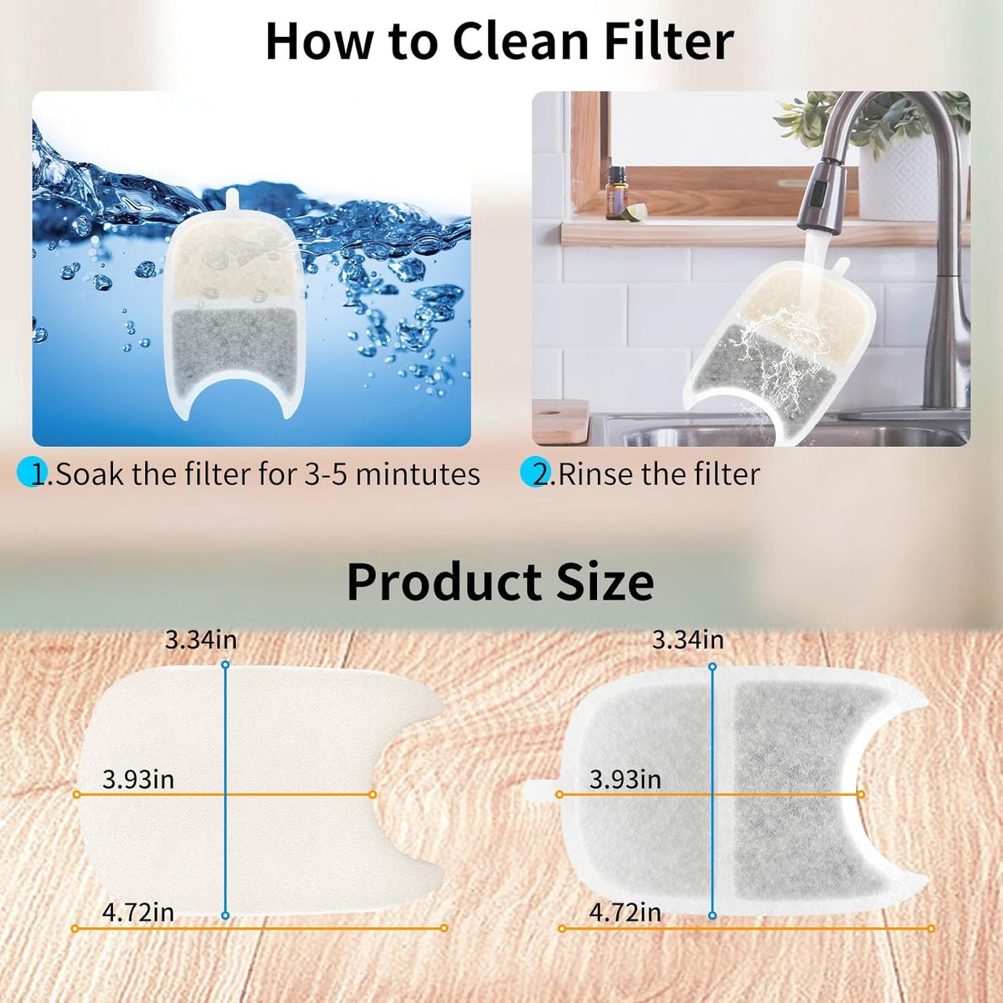 Kactoily 12 Pack Cat Water Fountain Filter & 12 Pump Filter Sponges Replacement, Cat Dog Pet Drinking Fountain for 135 fl oz/4L (YPD-C004P,YPD-C004S)
