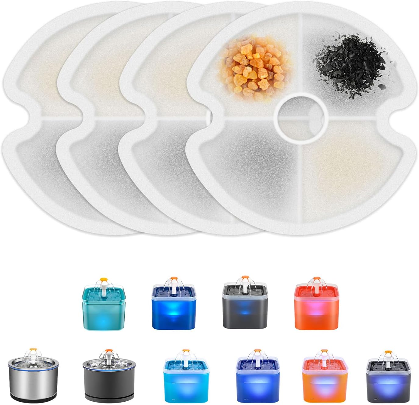 Wonder Creature Cat Fountain Filter Replacement, 4/8/12/4+4/8+8 Filters Pack for 2L/67oz Automatic Cat Fountain (4 Pack)