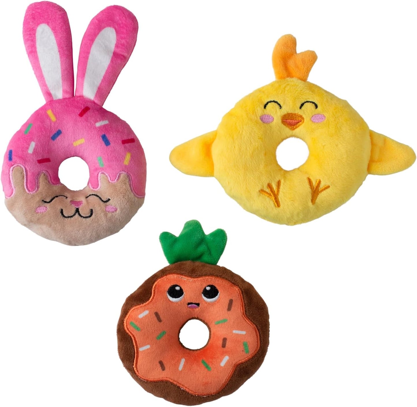 Fringe Studio Plush Dog Toy, 3 Pieces Set, Holey Donuts, Petshop Collection (662098)