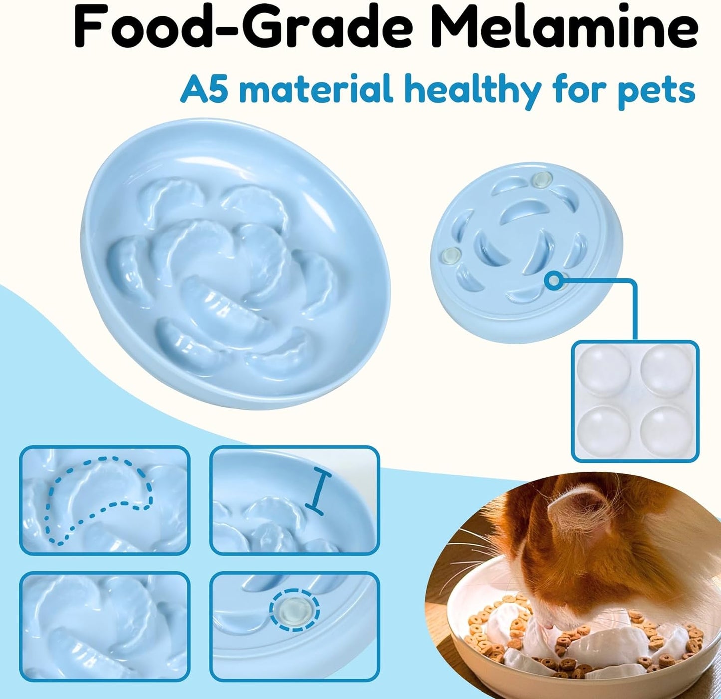 2 Pcs Cat Slow Feeder Bowl for Dry & Wet Food - Unbreakable Melamine Cat Food Plates for Slow Eating - Puzzle Feeder Bowl - Whisker Friendly & Dishwasher Safe & Non Slip Design (Blue + Green)