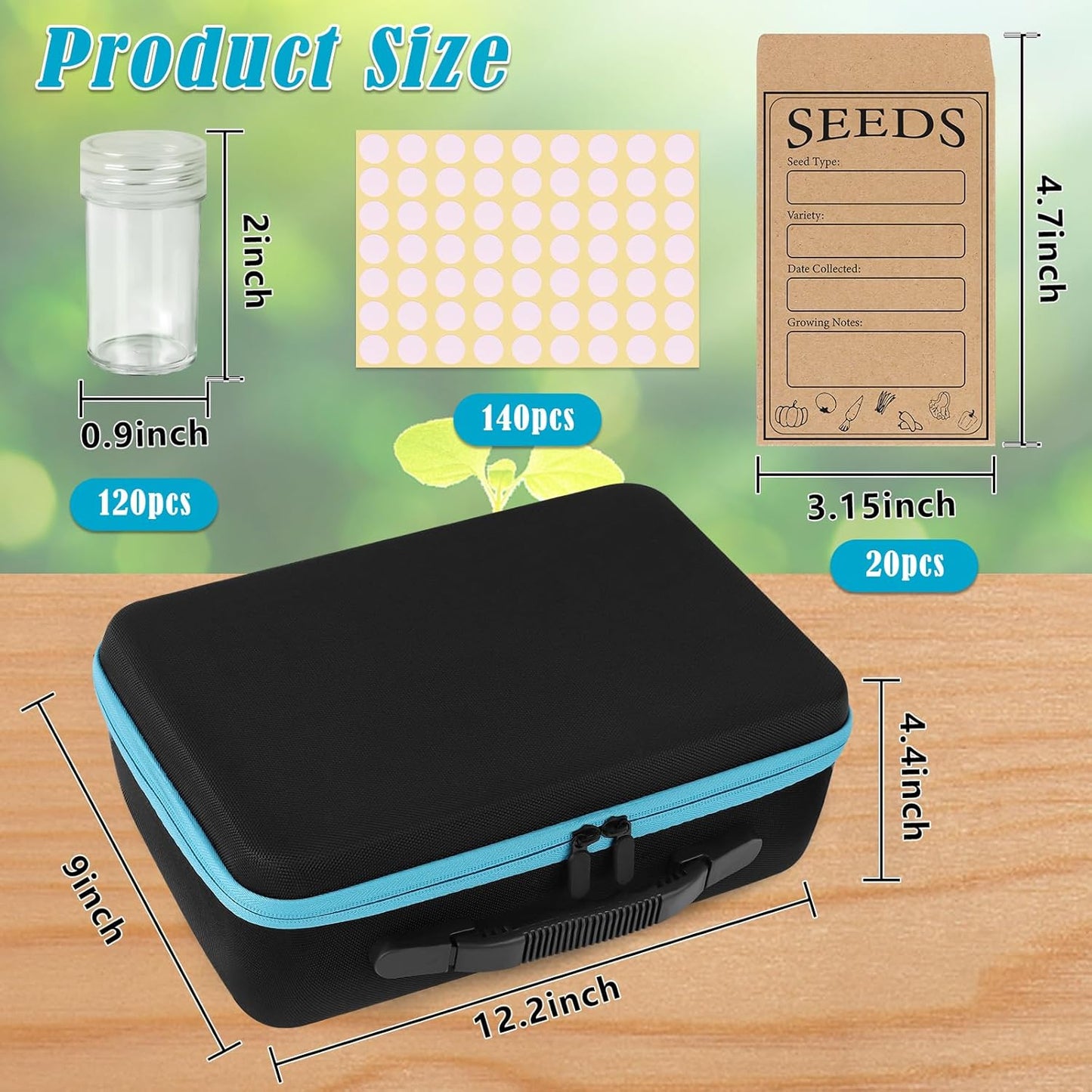 120 Slots Seed Storage Organizer with 20 Seed Envelopes, Sturdy Seed Organizer Storage Box with Zipper Bag Label Stickers(Seeds not Included), Seed Storage Container for Flower Plants Garden