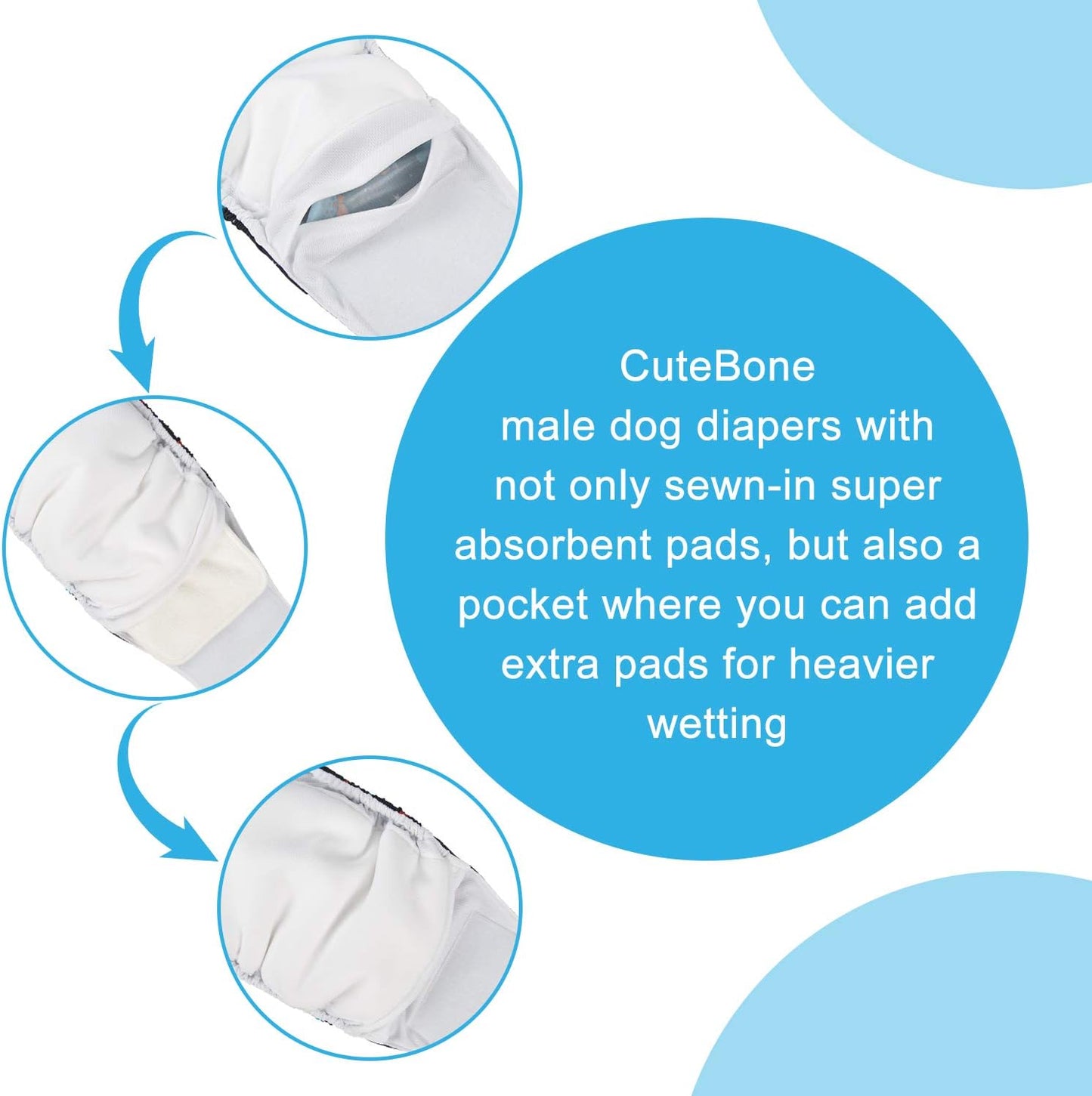 CuteBone Belly Wrap Male Dog Washable Puppy Diapers Reusable Doggie Diapers Small 3pcs a Pack DM02S