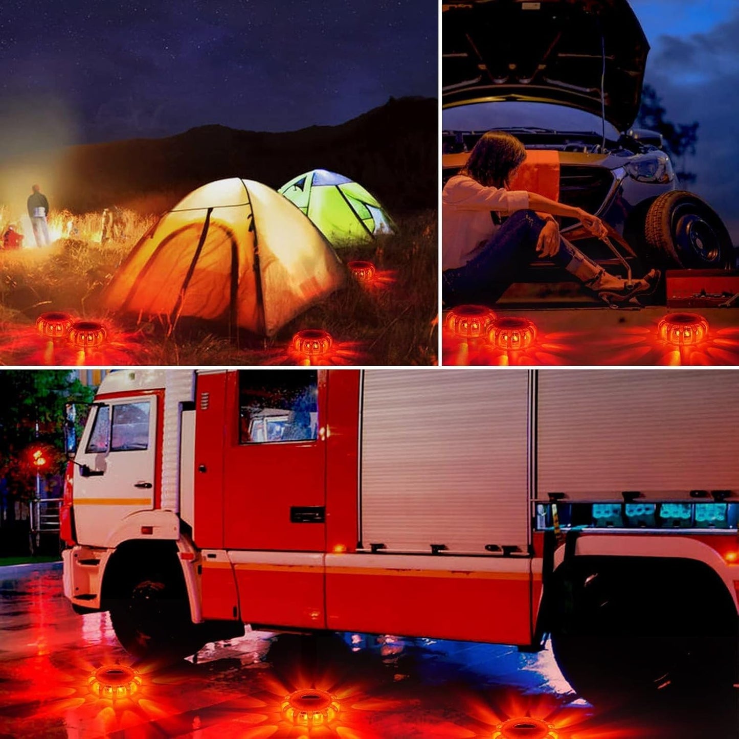 GP908 8 Pack LED Road Flares Emergency Roadside Lights Safety Flashing Warning Beacon Disc Warning Flare Kit with Hook Magnetic Base for Car Truck & 9 Flash Modes (Batteries Not Included)