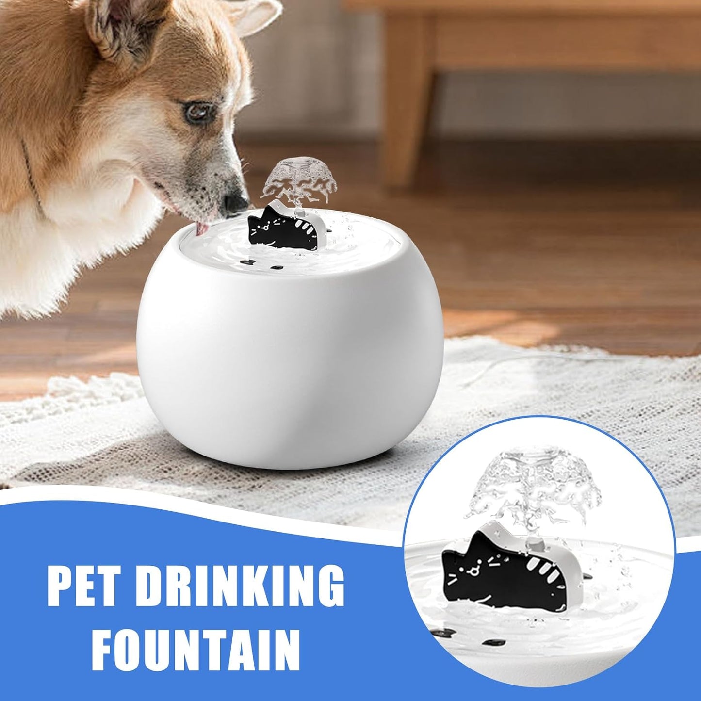 Pet Drinking Fountain – Electric Rechargeable Water Dispenser | Filtered Waterer featuring Sensor Activation with 3D Flow Design & Long-Lasting Filter for Cats and Small Pets, Home, Outdoor, Desk, Pat