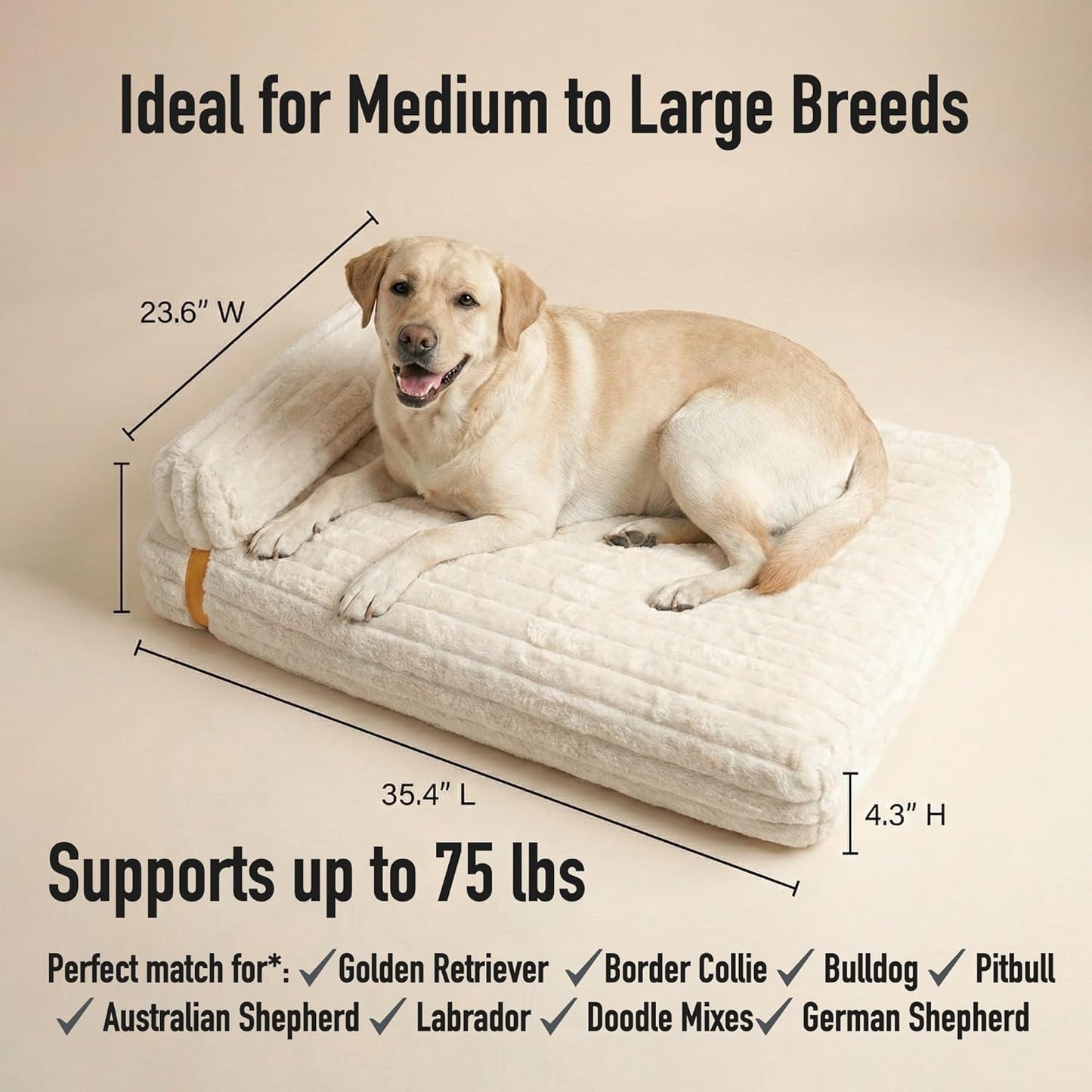 Orthopedic Dog Bed with 3 Interchangeable Covers (Leather, Plush, Plaid) – 4.4" Thick Waterproof Memory Foam Pet Mattress for Medium to Large Dogs up to 70lbs – 4-Season Washable Bundle