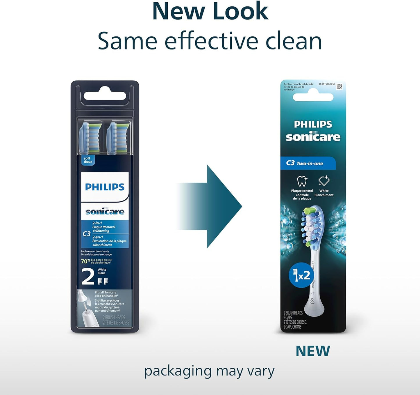 Philips Sonicare C3 Two-in-One - Genuine Replacement Electric Toothbrush Heads, White, 2 Pack, HX9042/65