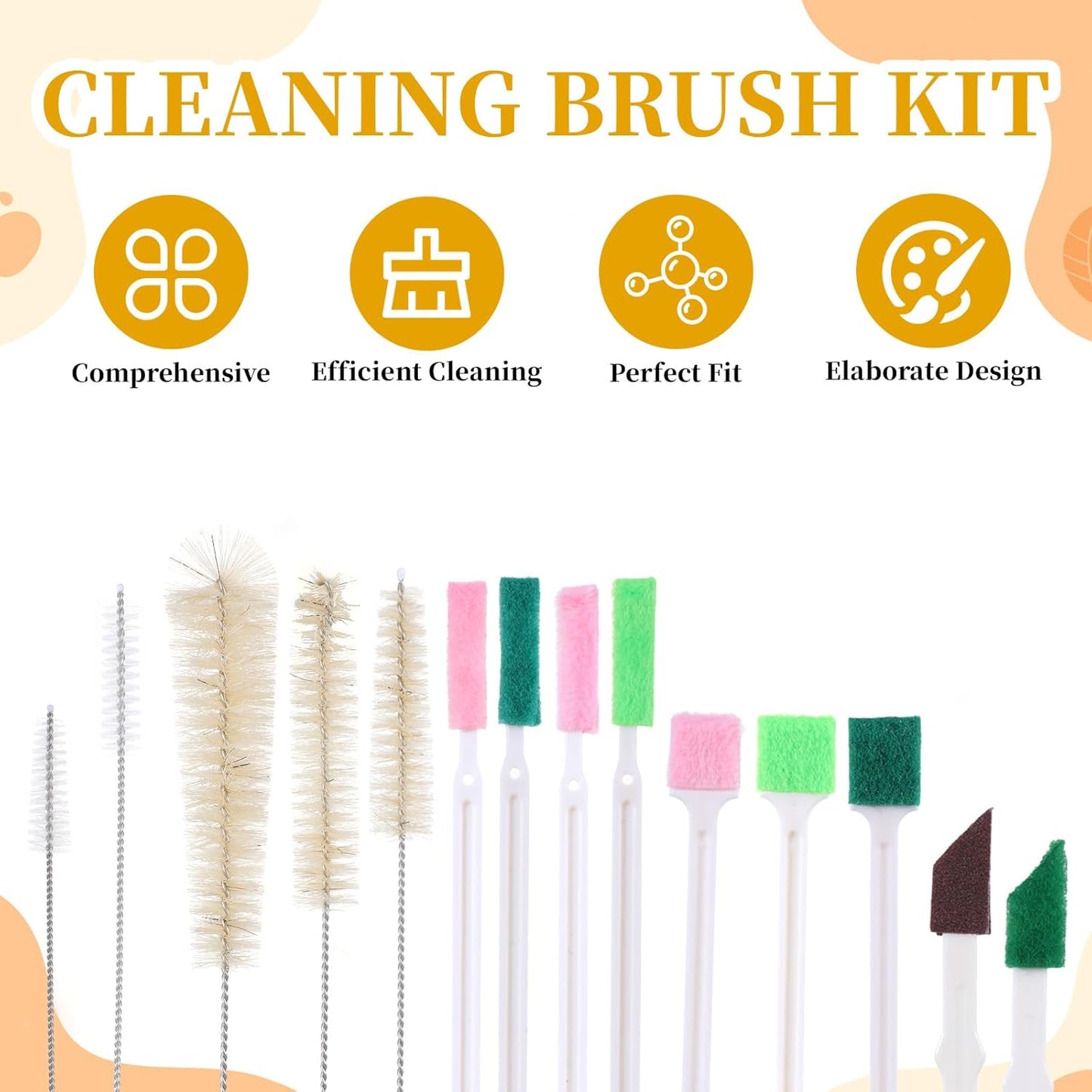 14 PCS Cat Fountain Cleaning Brushes Kit Cat Water Fountain Cleaner Kit Water Cleaning Brushes with Compressed Sponge for Most Dog Cats Waters Dispenser