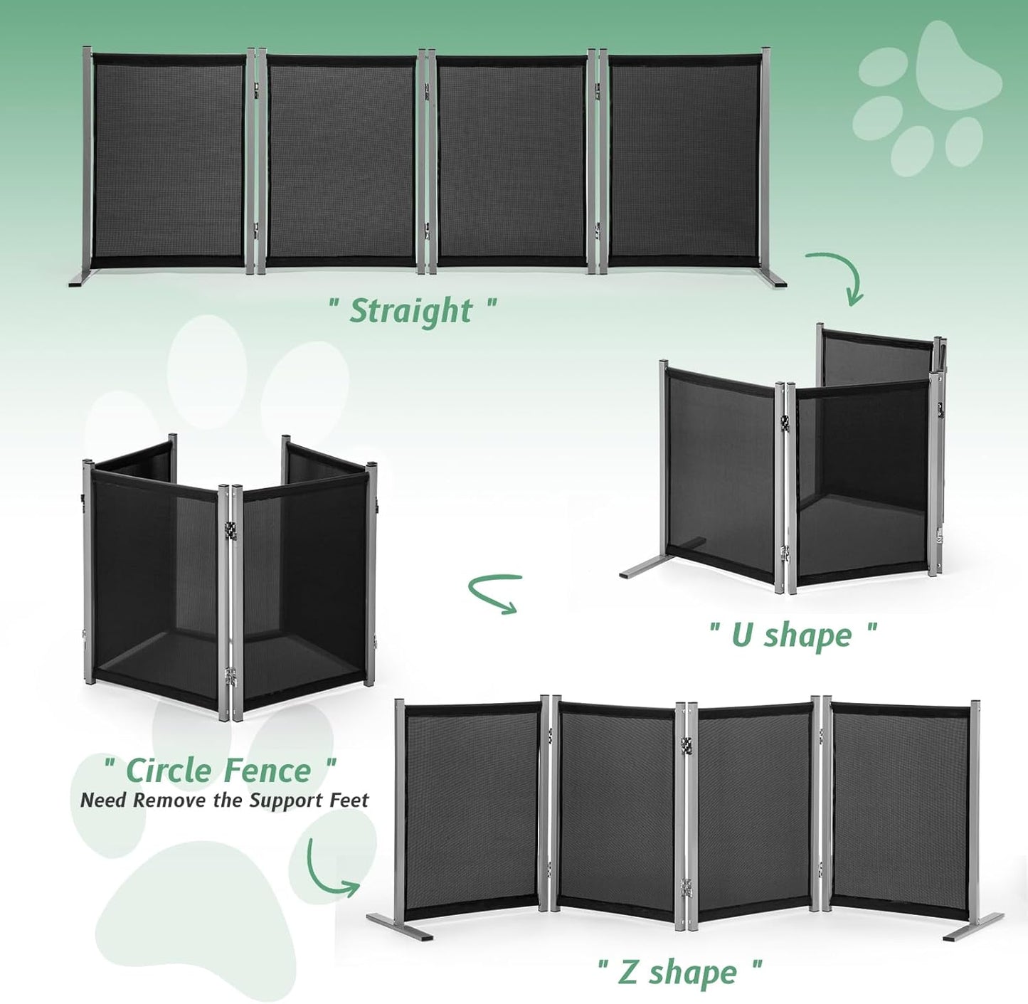 RANTILA 4 Panel Indoor Foldable Dog Fence Freestanding Dog Gate for Stairs, Hallways, or Doorways for Small Dogs- 68 X 24 Inch, Black, Need Assembly