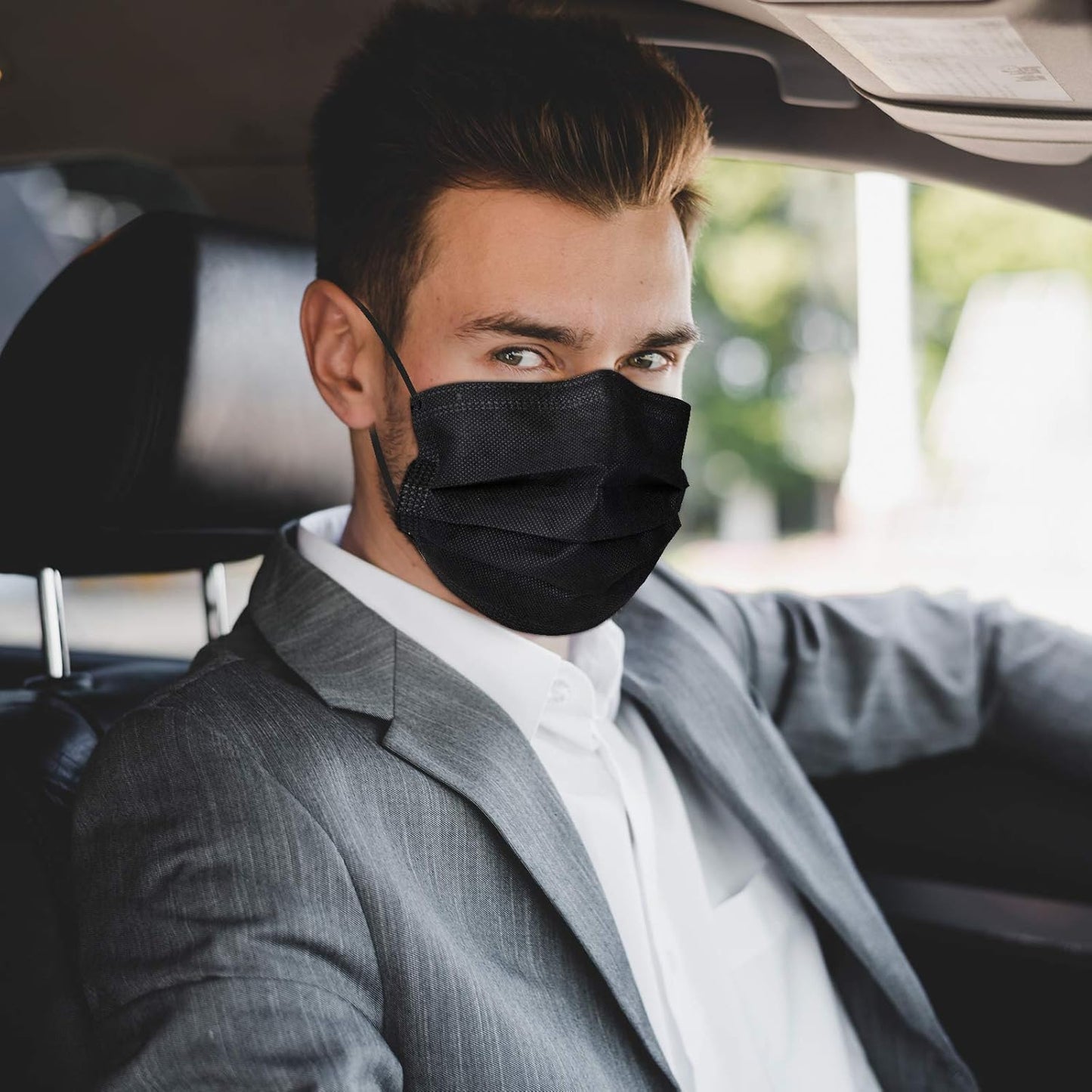 Disposable Face Masks 4 Layers, 2023 Upgraded 50PCS Black Mask with White Inside, Breathable Face Mask with Comfortable Wider Flat Elastic Ear Bands