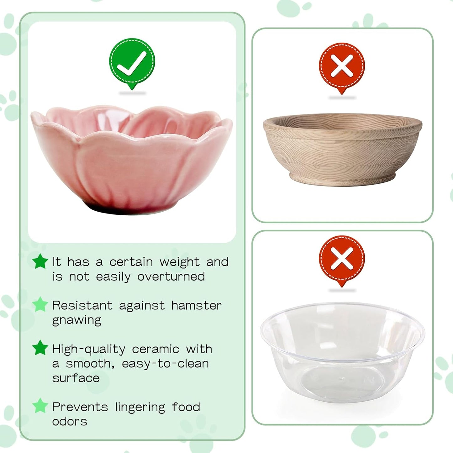 BNOSDM 2 Pcs Hamster Ceramic Food Bowl Flower Series Gerbil Drinking Bowls Anti-Turning Food & Water Dish for Dwarf Syrian Hamsters Gerbil Chinchilla（Pink, Narcissus Pattern）