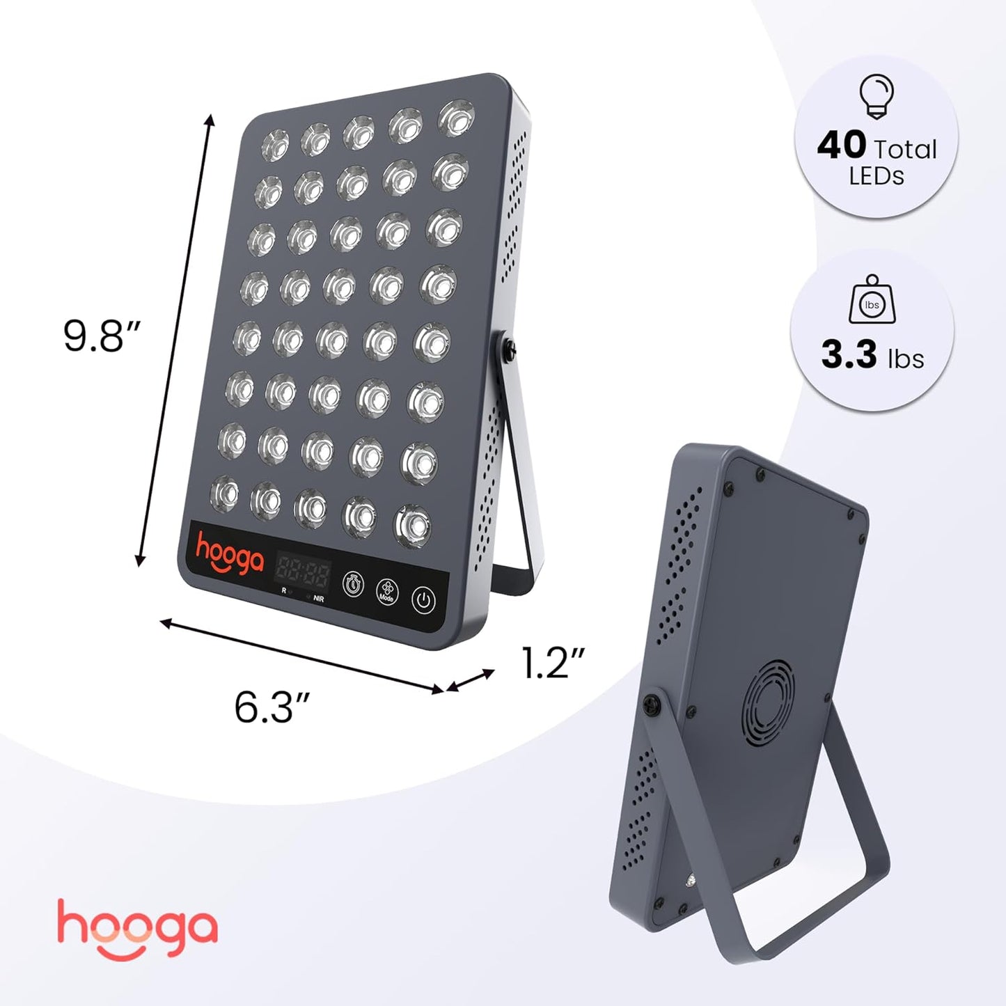 Hooga Red Light Therapy Panel Device – 660nm Red & 850nm Near Infrared Light Therapy, LED Light Therapy Lamp for Face & Body, 40 LEDs, Timer, Adjustable Stand – HG200