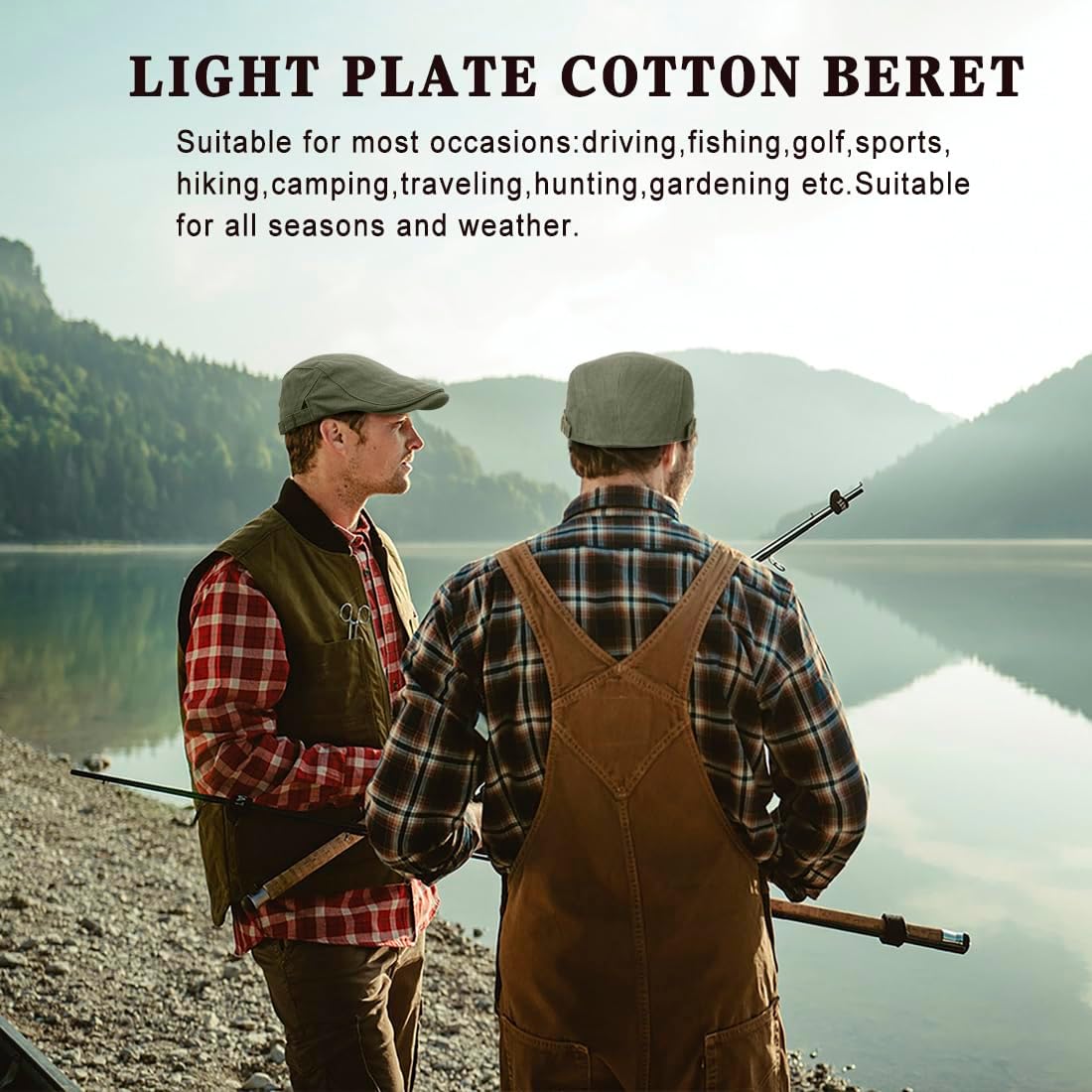 Newsboy Hats for Men Flat Cap Cotton Adjustable Breathable Irish Cabbie Ivy Driving Hunting Hat
