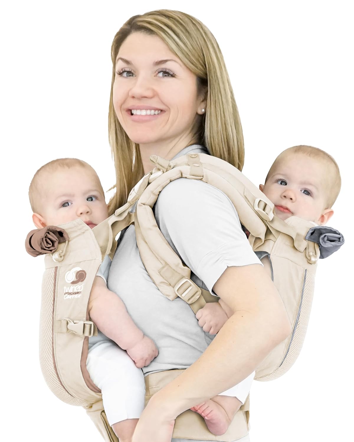 TwinGo Carrier - Breathable Twin Baby Carrier That Separates into 2 Baby Carriers, Adjustable Twin Carriers for Babies and Toddlers (10-45 lbs), Fits Adults XS-XXL - Air Model, Simply Neutral