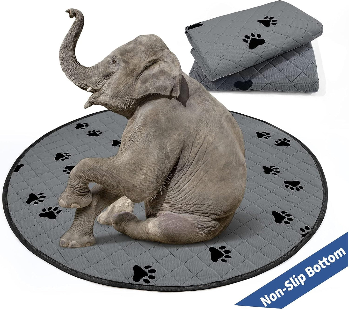 2 Pack Washable Pee Pads for Dogs - 48" Diameter, Urine Traceless, Leakproof Reusable Whelping Pads for Playpen Crate, Gray