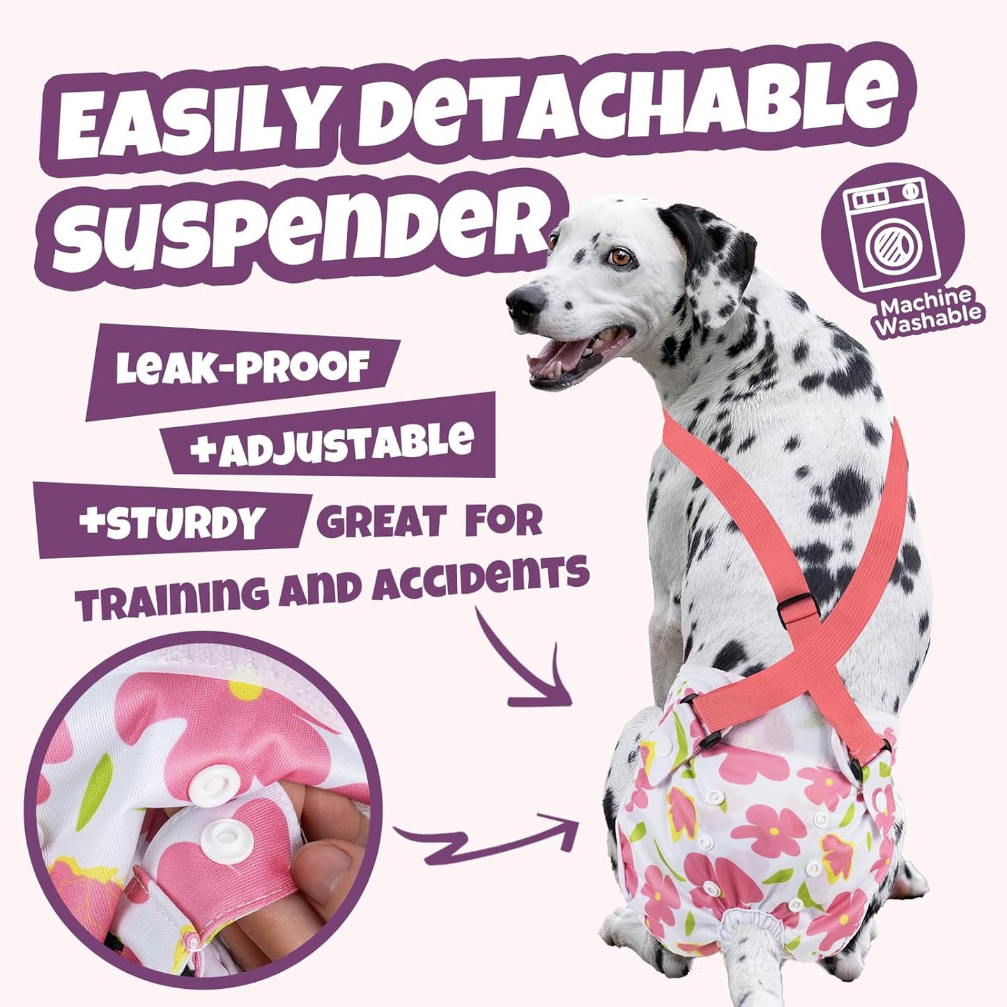 Pet Soft Dog Diapers Female with Suspenders, 3 Pack Reusable Female Dog Diapers for Heat, Dog Period Panties for Doggie in Cycle(X-Small, Flowers)