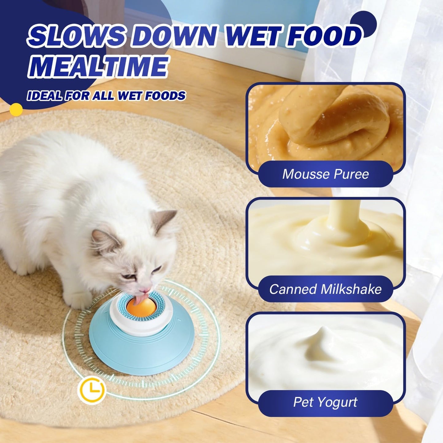 Cat Liquid/Wet Food Licking Bowl, Slow Feeding Pet Bowl, Cat Lick Ball Bowl, Non-Slip Design, Slow Eating, Pet Anxiety Relief Toy, Interactive Cat Bowl（Yellow Ball）