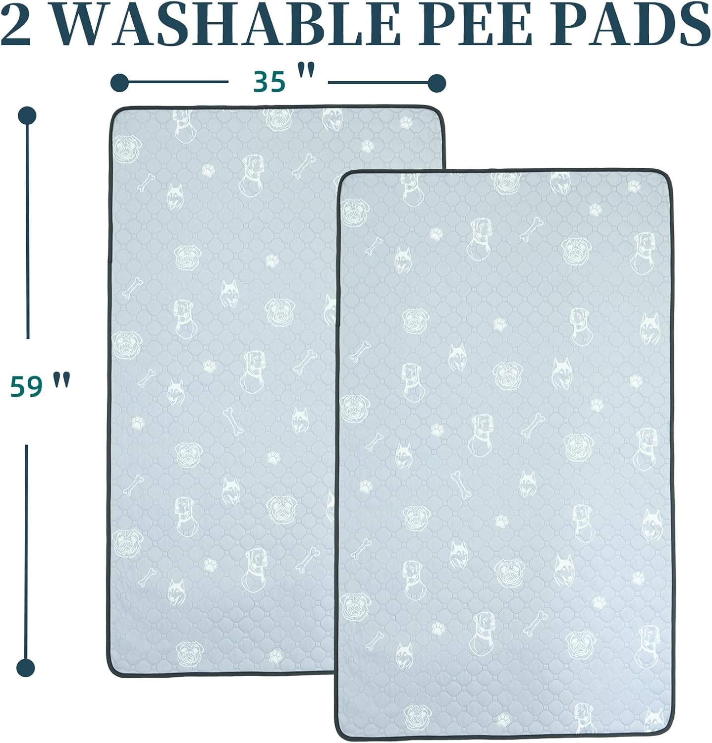2 Packs Extra Large Reusable Dog Mat for Floor,Washable Pee Pads for Dogs and Cats,Puppy Playpen Mat for Incontinence,Grey 59"x35"