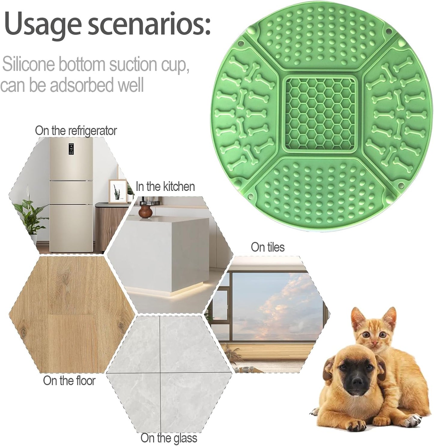 Pet Slow Feeder Bowl Mat, Food Grade Silicone Licking Pad, Foldable Design for Dogs and Cats, (Green)