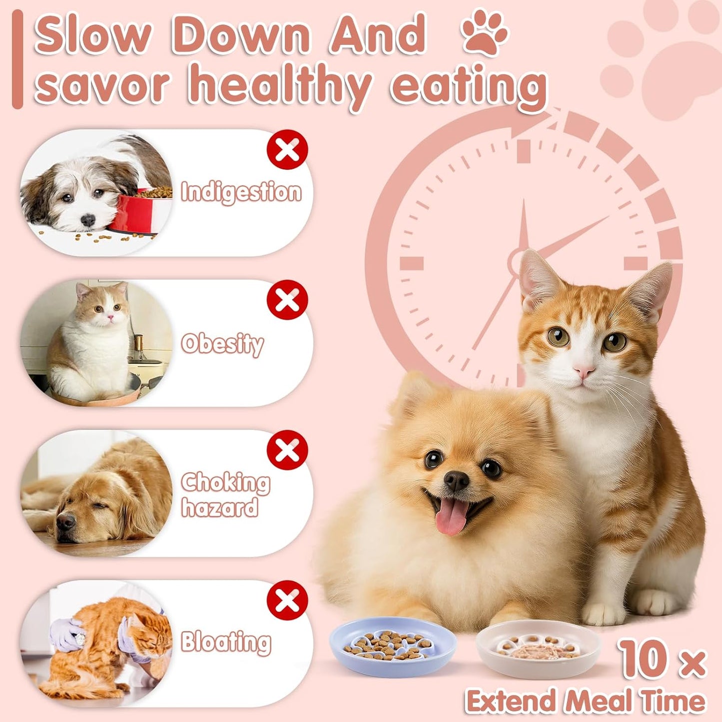 Cat Slow Feeder Bowl Set - 2 Pcs Pastel Series Cat Plate for Dry and Wet Food - Cute Maze Feeder Dish for Healthy Eating- Slow Feeding Bowls Whisker Friendly - Dishwasher Safe(Blue and Pink)