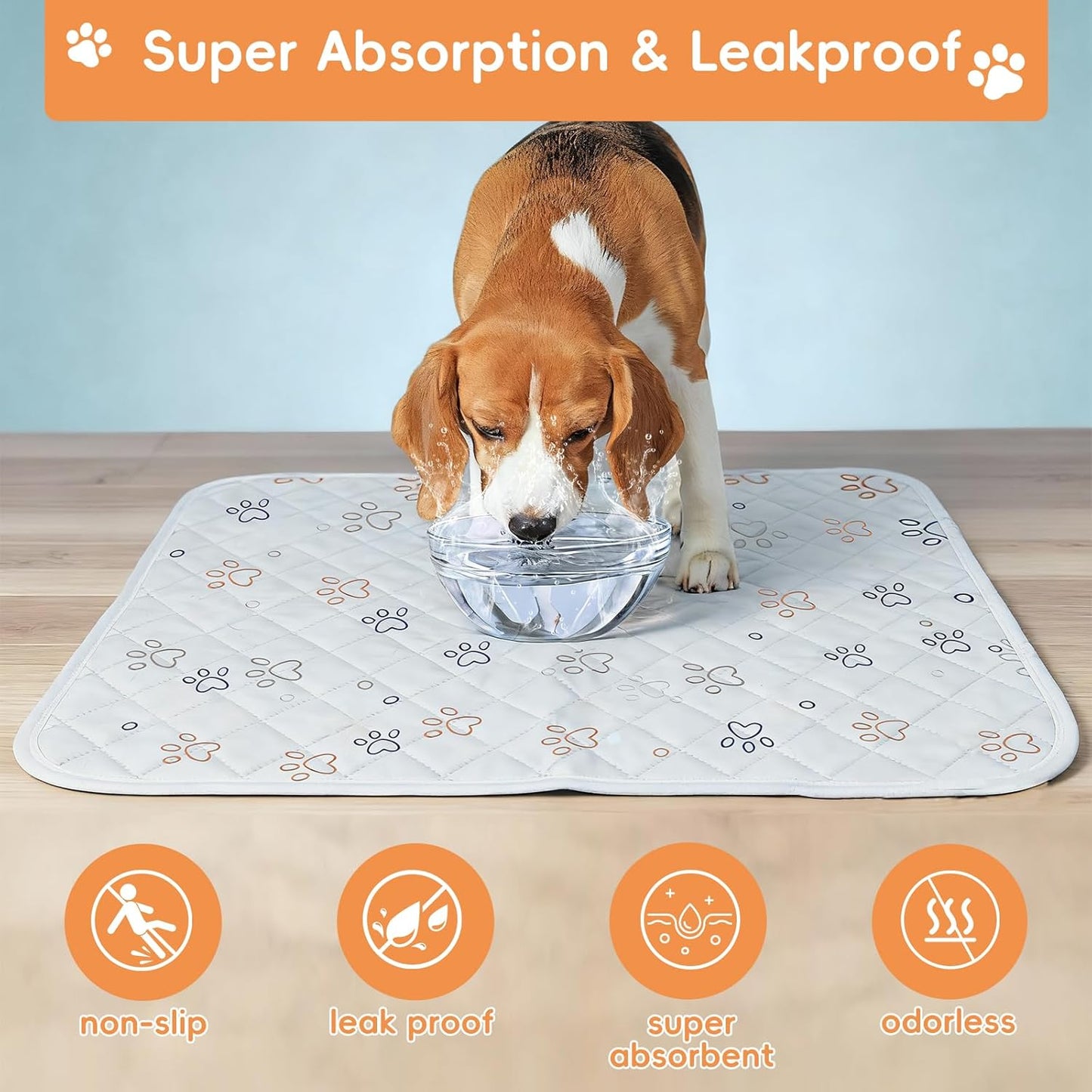 Washable Pee Pads for Dogs 2 Packs Reusable Absorbent Leackproof Puppy Pads Non-Slip for Puppy Playpen, Crate, Whelping Box, Potty Training 18x24