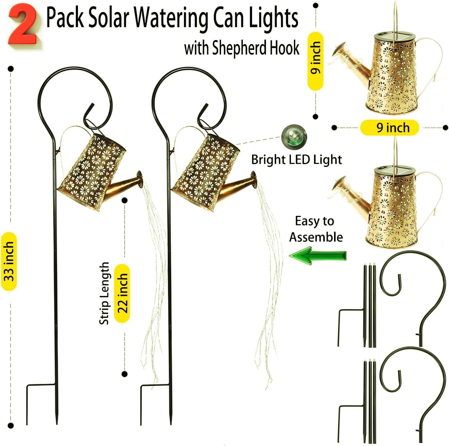 2 Pack Solar Watering Can with Lights,Solar Outdoor Garden Decor Waterproof Hanging Lantern Landscape Lights Outside Decorations for Yard Lawn Patio Gardening Gifts.