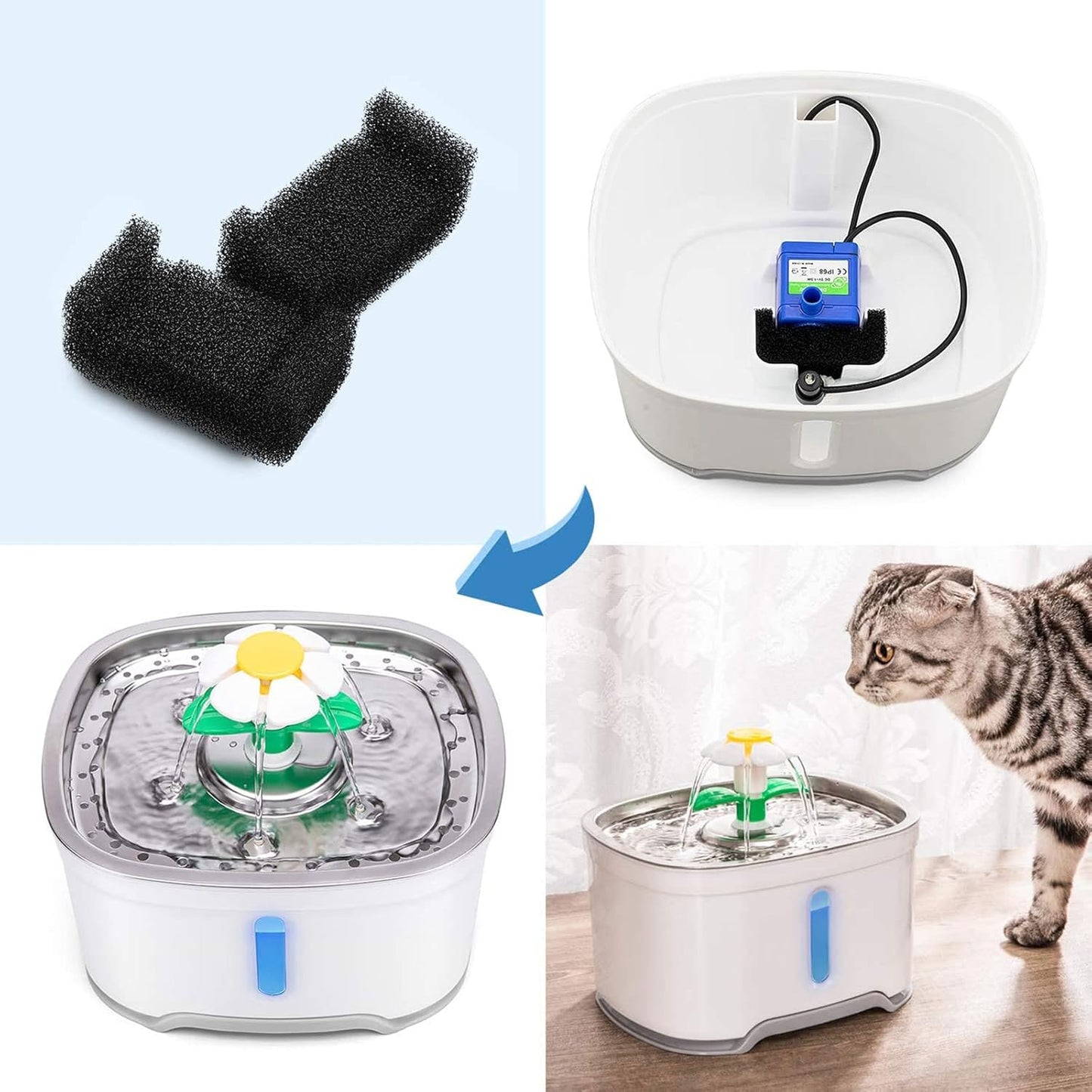 4-Pack Sponge Filters for Cat Fountain Replacement Foam Filter Pre Filter Foams for Pet Dog Drinking Fountains Pre Filter Foam Sponge