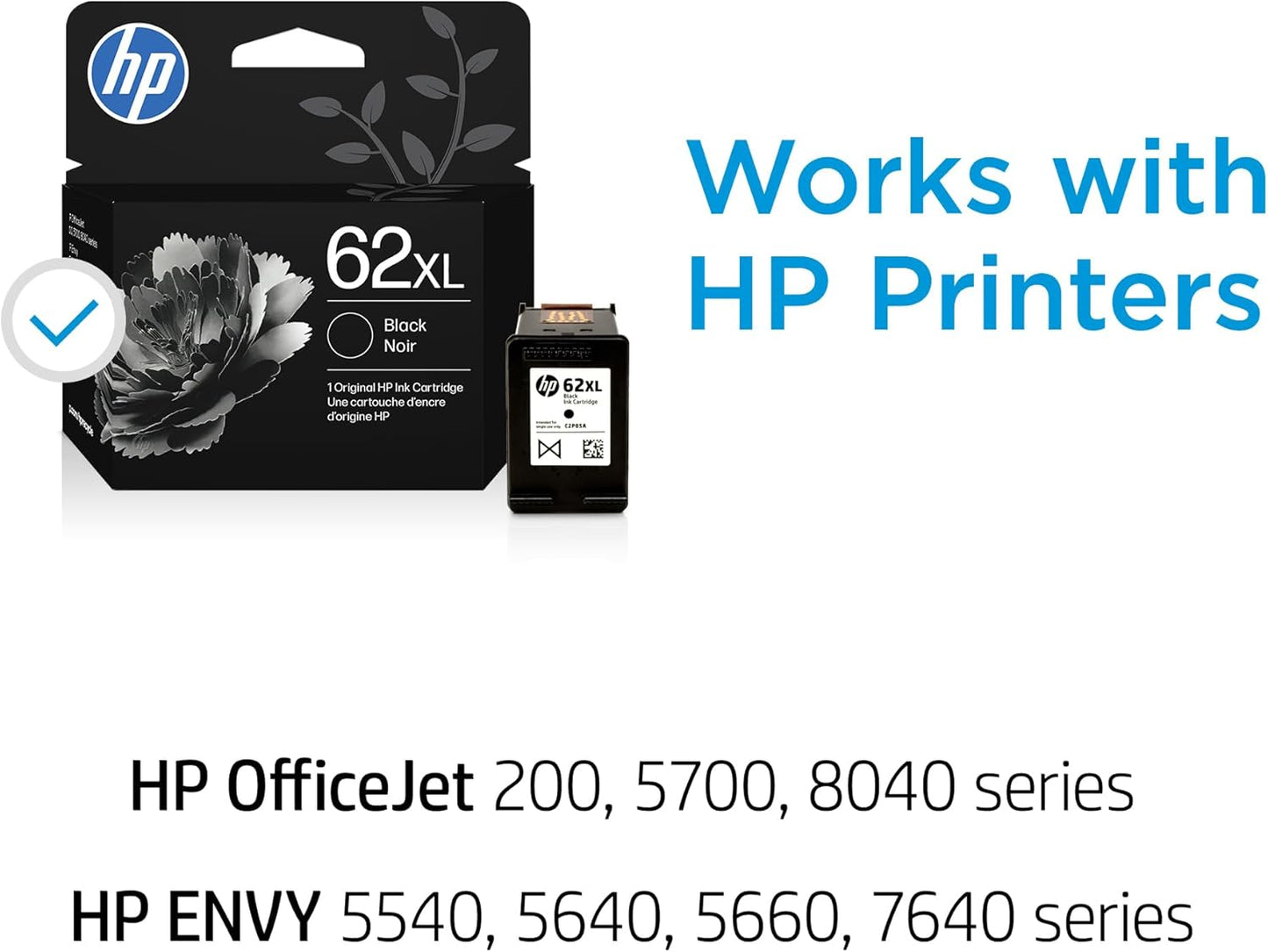 HP 62XL Black High-Yield Ink Cartridges | Works with Printer Series: Envy 5540, 5640, 5660, 7640, OfficeJet 5740, 8040, OfficeJet Mobile 200, 250 | Instant Ink Eligible | C2P05AN | Packaging May Vary