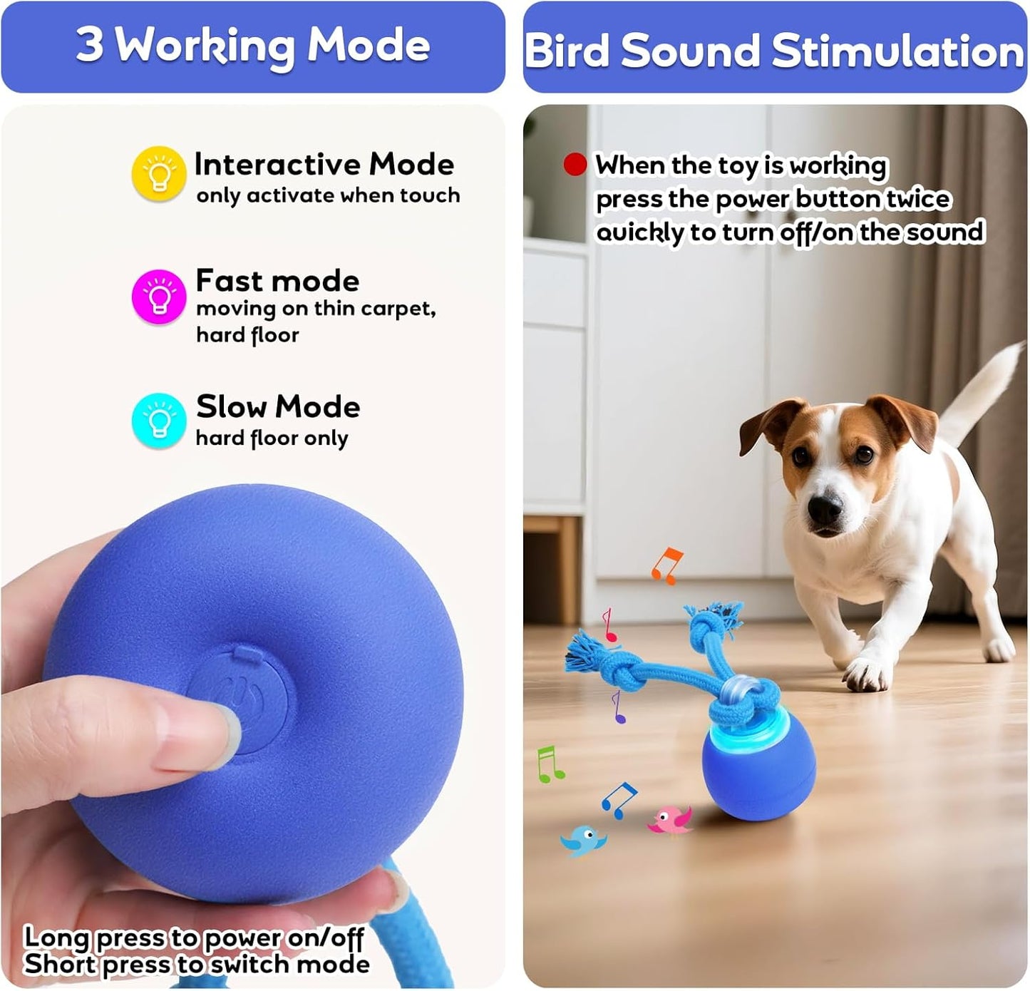 Interactive Dog Toys Touch Activated Bouncing & Jumping Dog Ball with Rope, Squeaky Doggie Toys to Keep Them Busy
