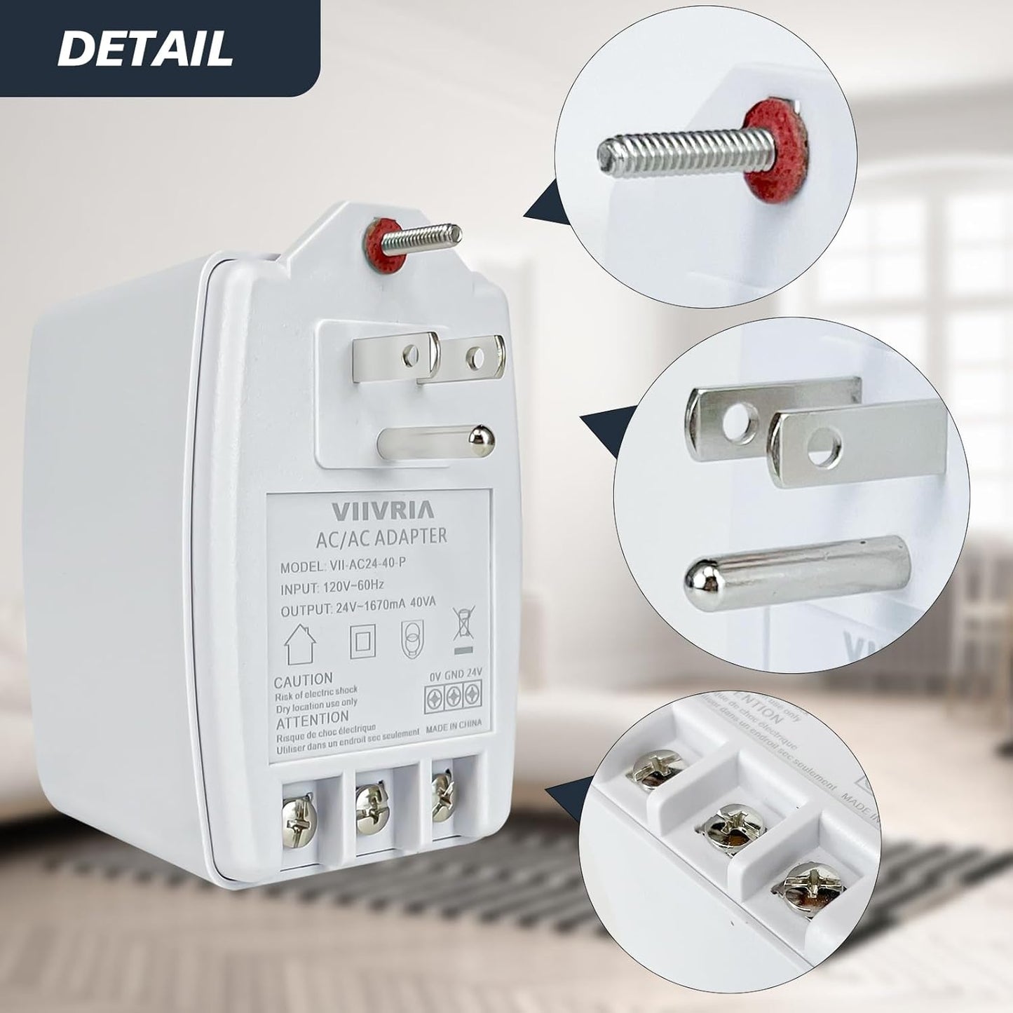 24-Volt AC 40VA Plug-in Doorbell Transformer, Compatible with Ring Wired Video Doorbell, Nest, Ecobee, Sensi, and Honeywell Thermostats, Power Supply for Multiple Smart Doorbells