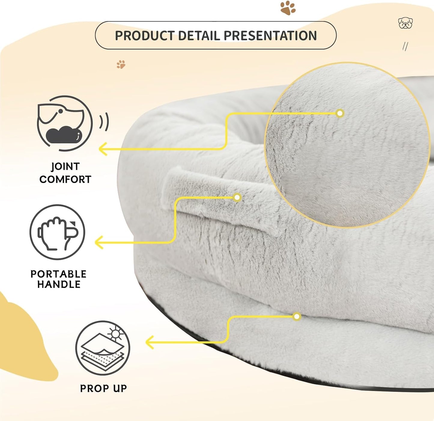 Human Dog Bed for Adults, 71"x51"x12" Washable Orthopedic Size, Faux Fur Removable, Cozy Large Present with Blanket and Pillow, Grey