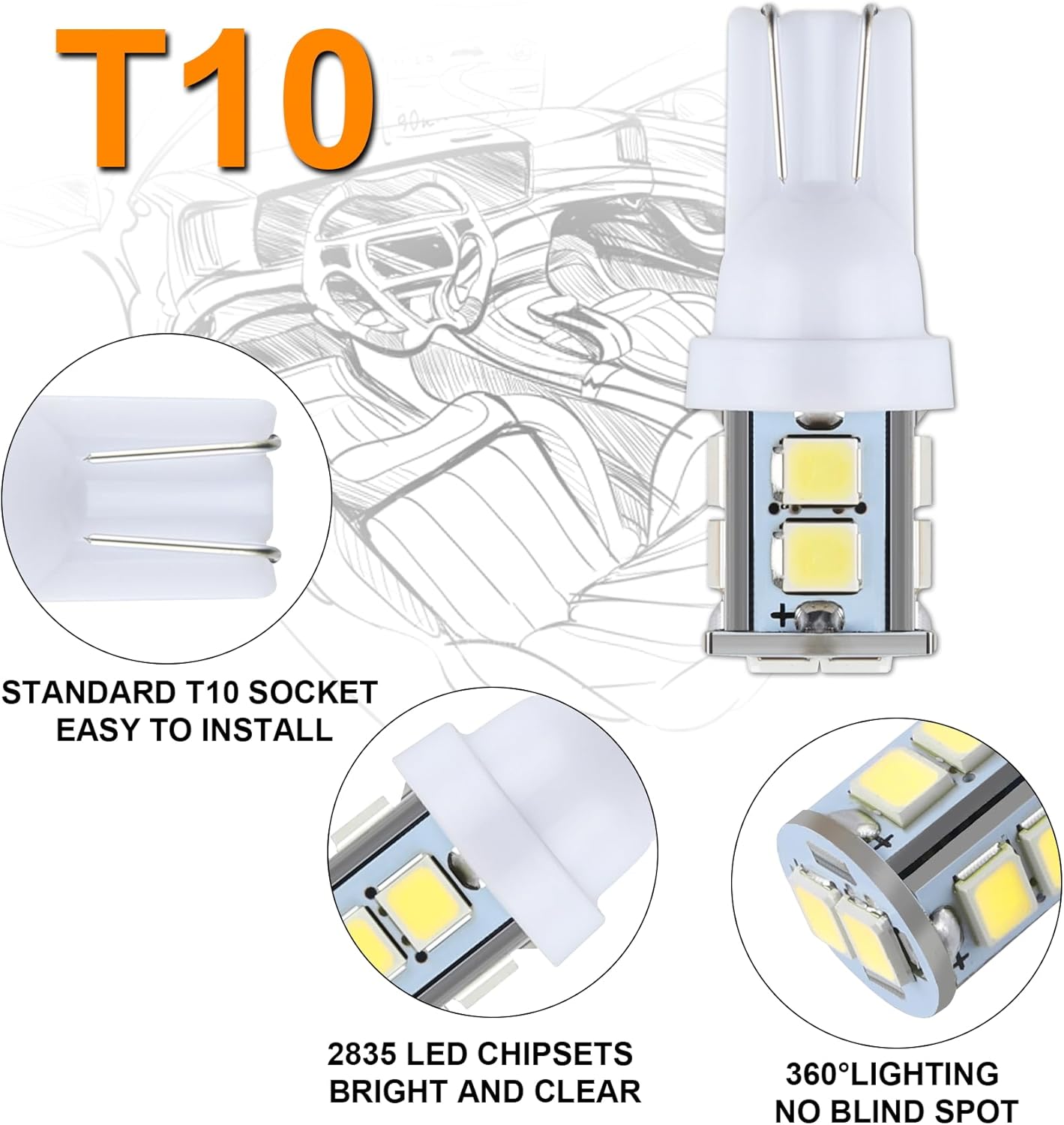 24 Pieces Dome Light LED Car Interior Bulb Kit Set 194 T10 DE3175 578 31mm 42mm Bulbs Interior Replacement Lights for Car Map License Plate Door Side Marker Cornering Trunk Light - White