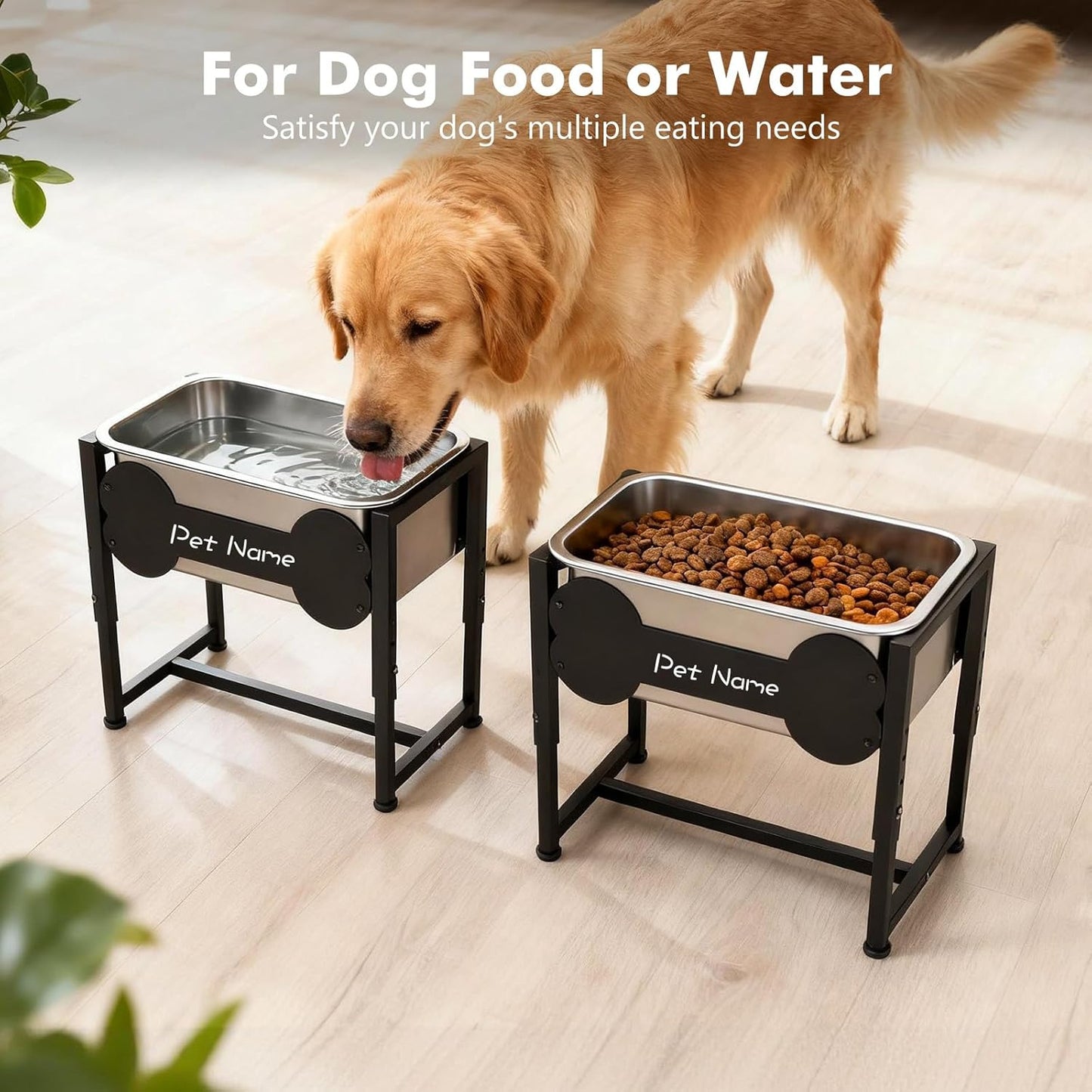 Elevated Dog Bowl, 2.4 Gallon Adjustable Stainless Steel Water Bowl for Large Breed, Dog Water Feeder, Pet Feeder with Full Metal Stand for Relief Joint Pressure, Easy Clean, Indoor Outdoor Use
